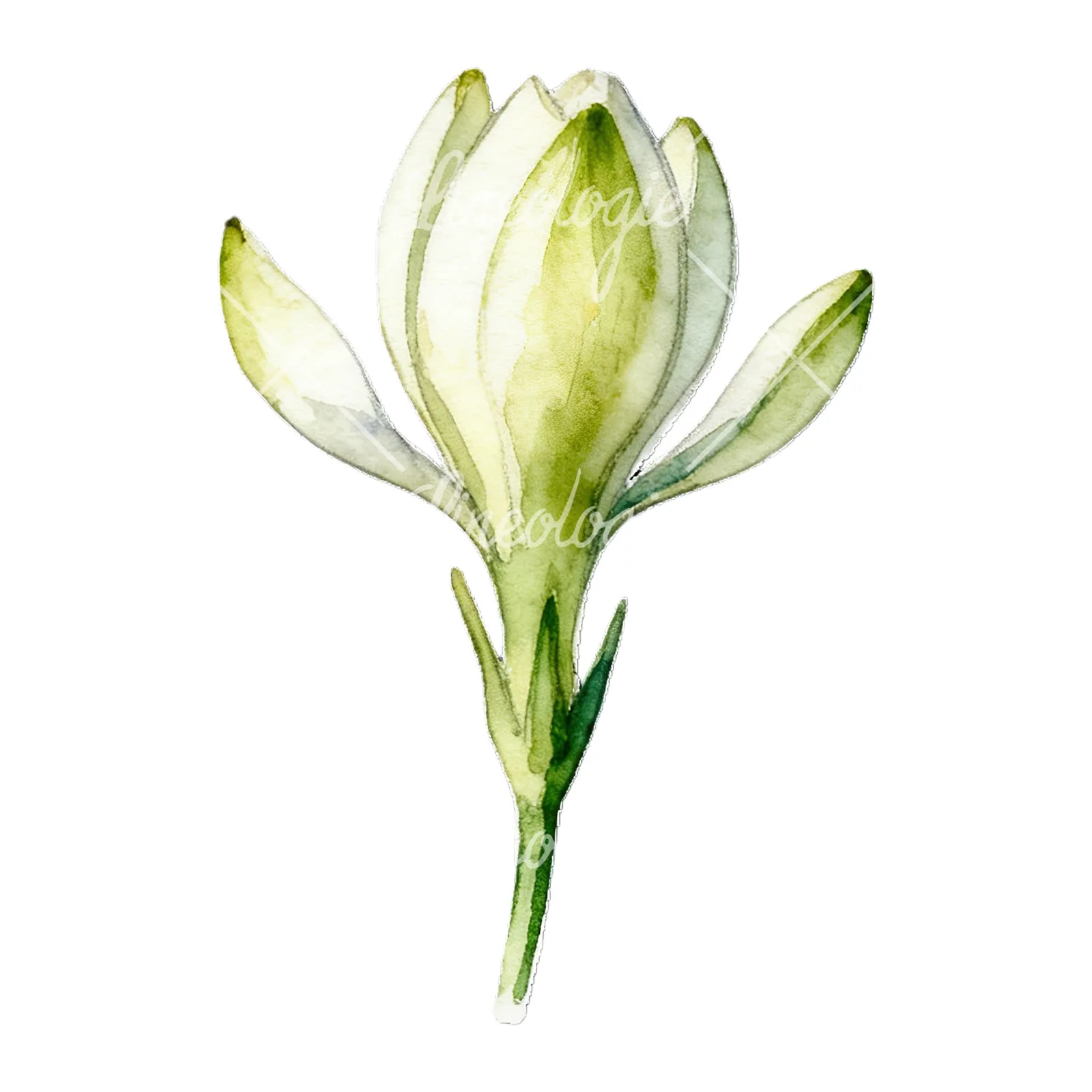Watercolor white gardenia with yellow hints clipart 9 of 9 on a white background (JPG)