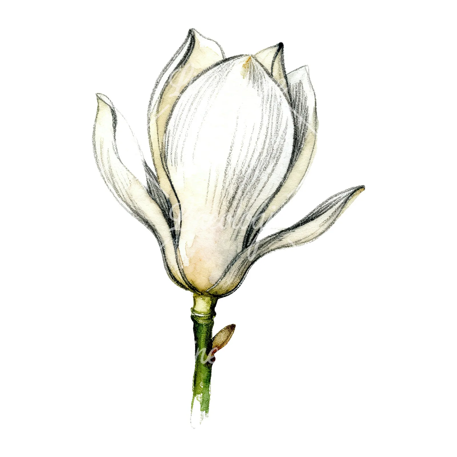 Watercolor white magnolia with pink tinges clipart 7 of 9 on a white background (JPG)