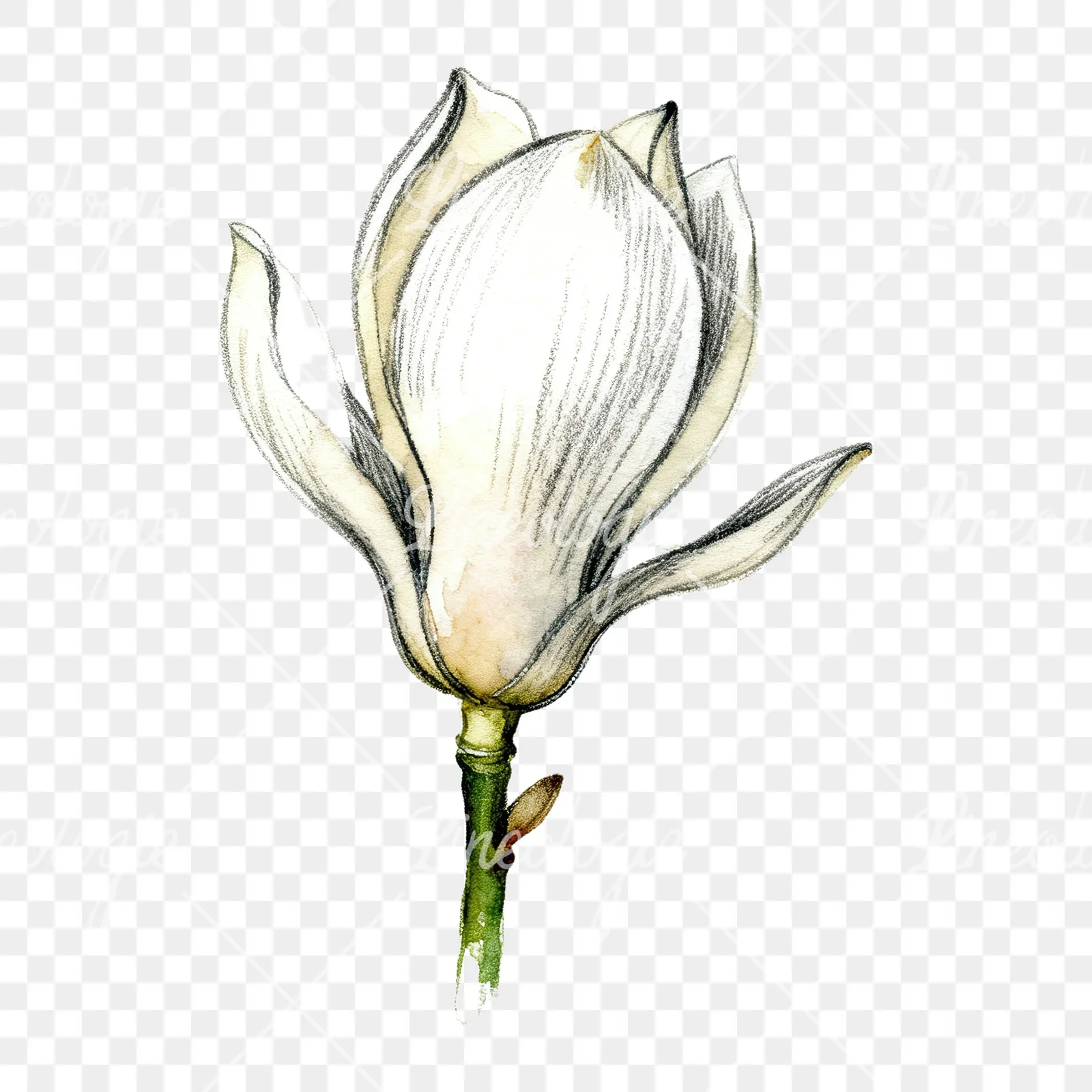 Watercolor white magnolia with pink tinges clipart 7 of 9 on a transparent background (PNG)