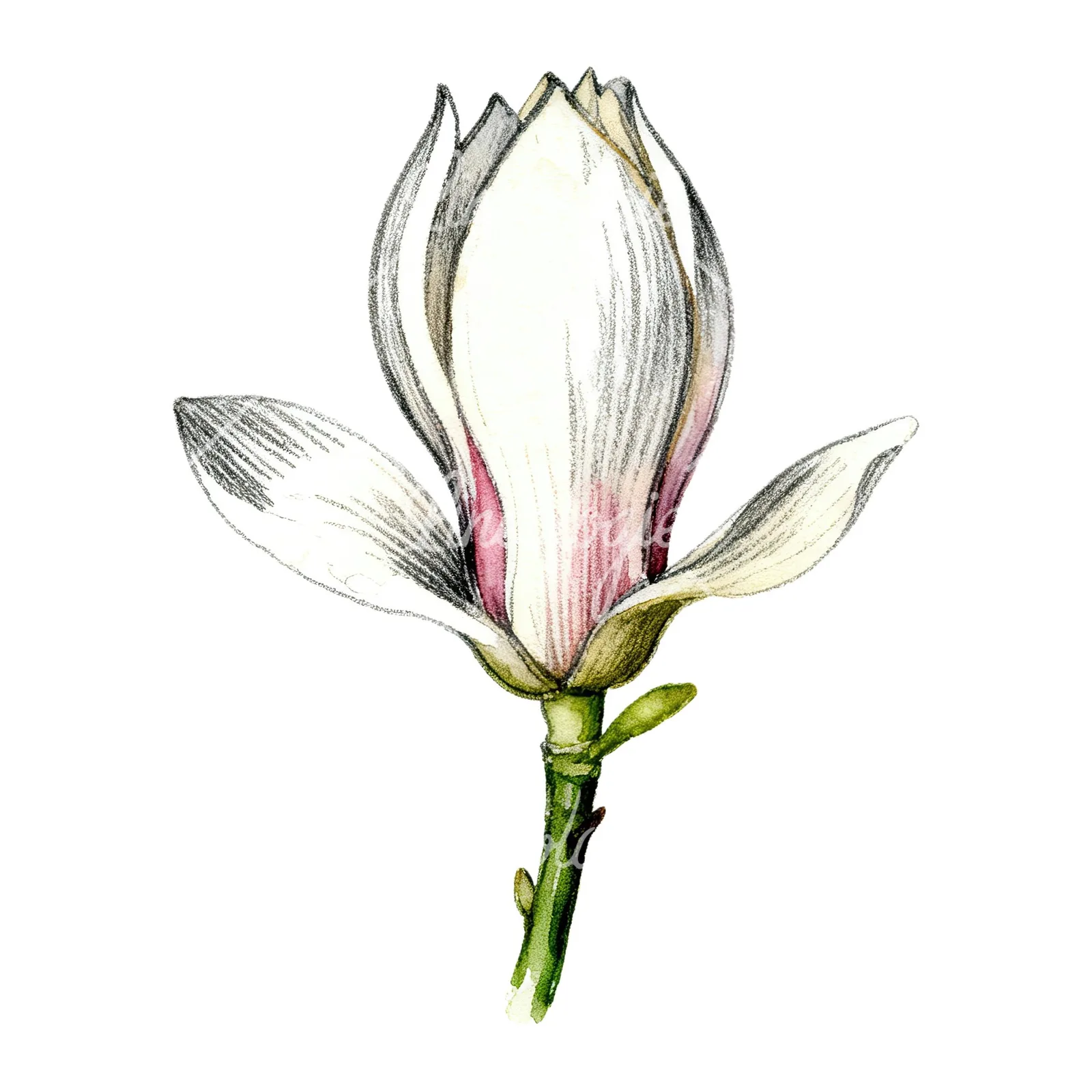 Watercolor white magnolia with pink tinges clipart 8 of 9 on a white background (JPG)