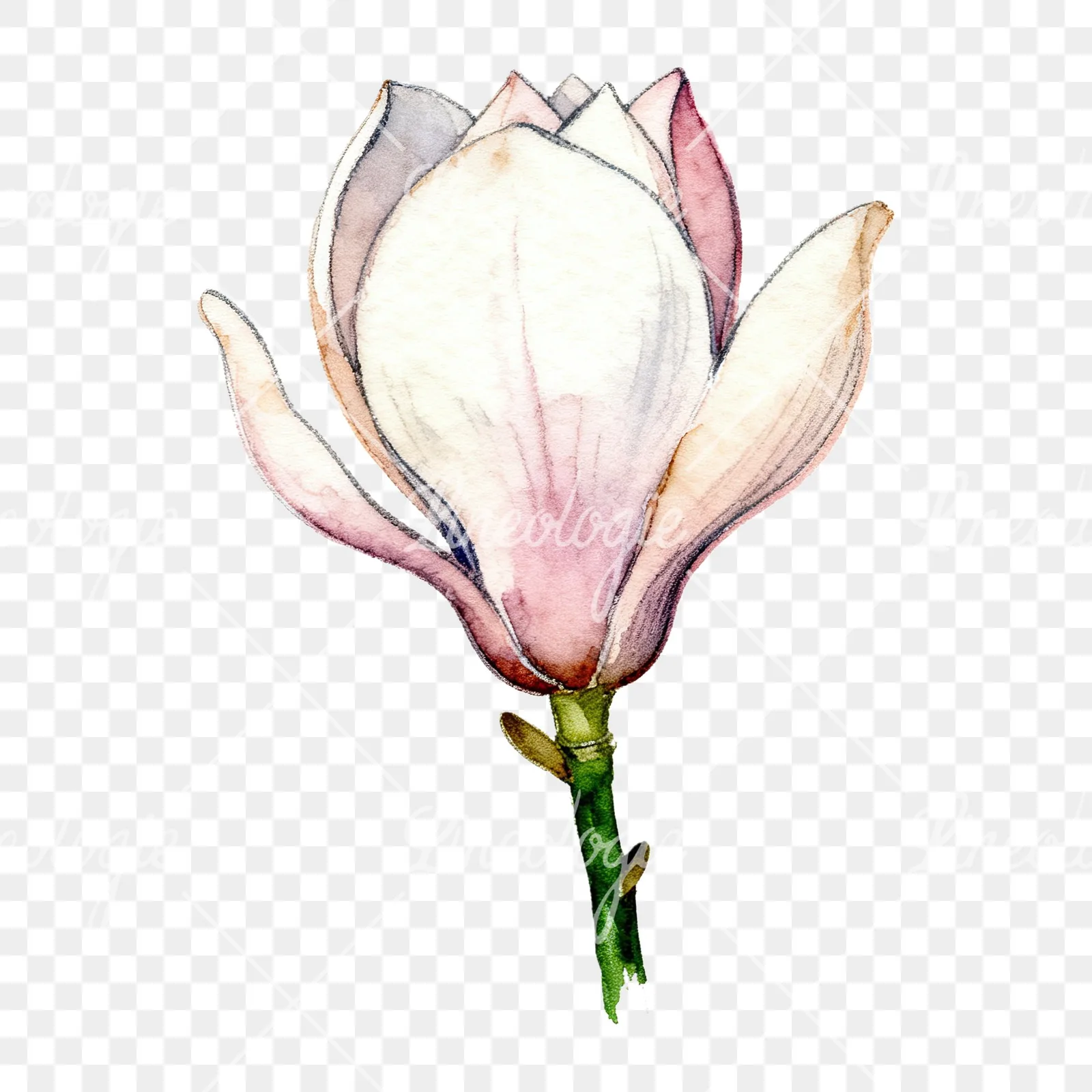 Watercolor white magnolia with pink tinges clipart 9 of 9 on a transparent background (PNG)