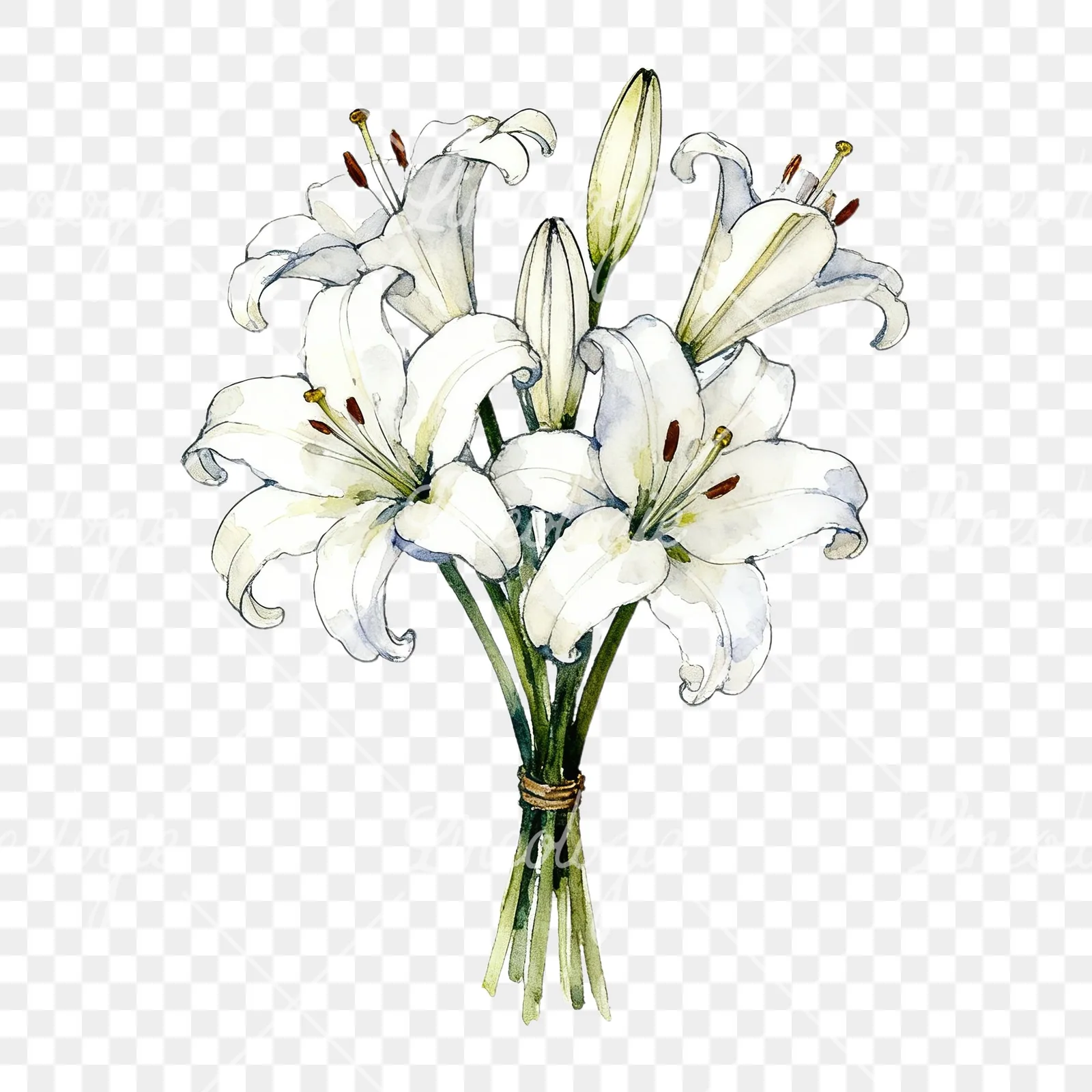 Watercolor white purple lily bouquet clipart 1 of 9 on a transparent background (PNG)