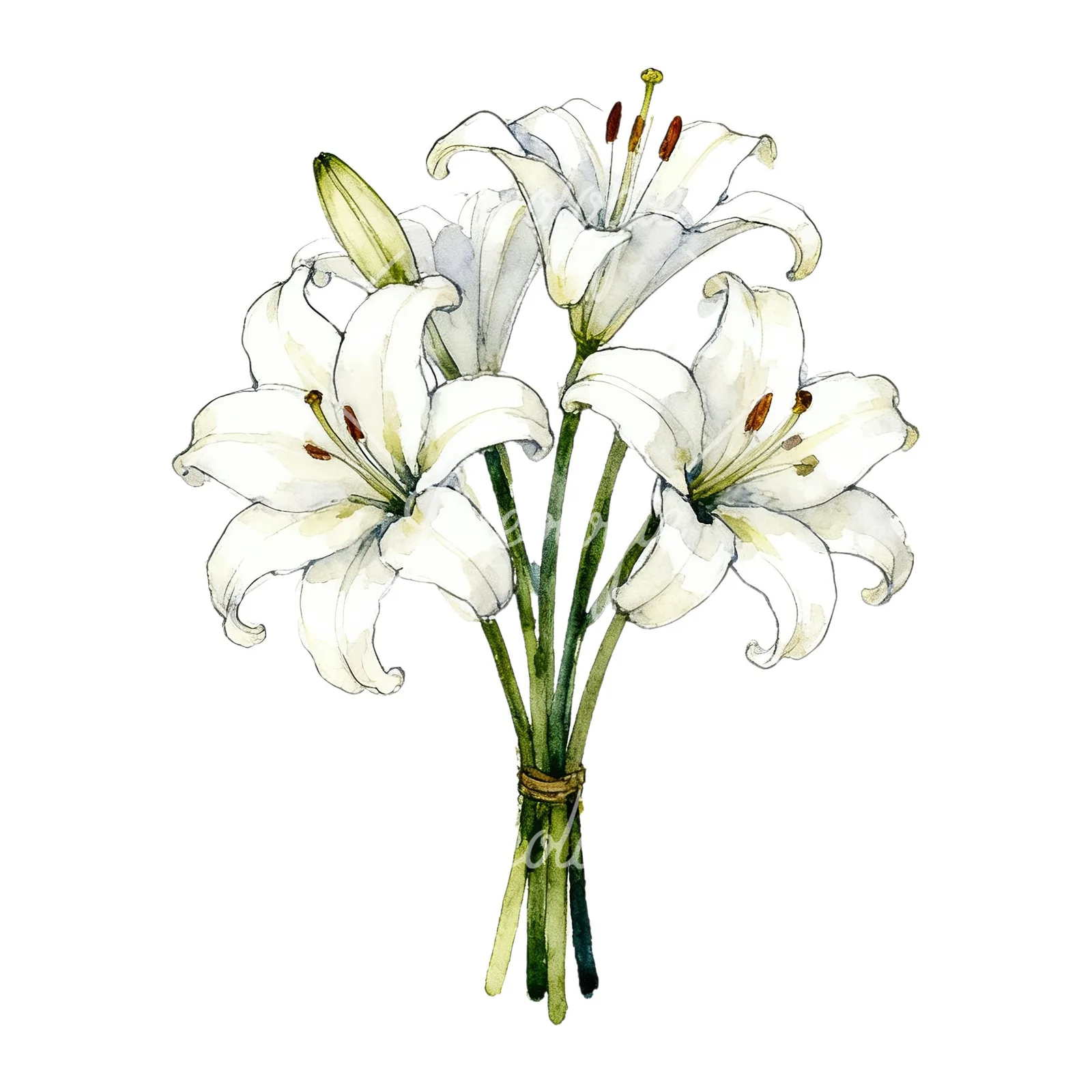 Watercolor white purple lily bouquet clipart 2 of 9 on a white background (JPG)