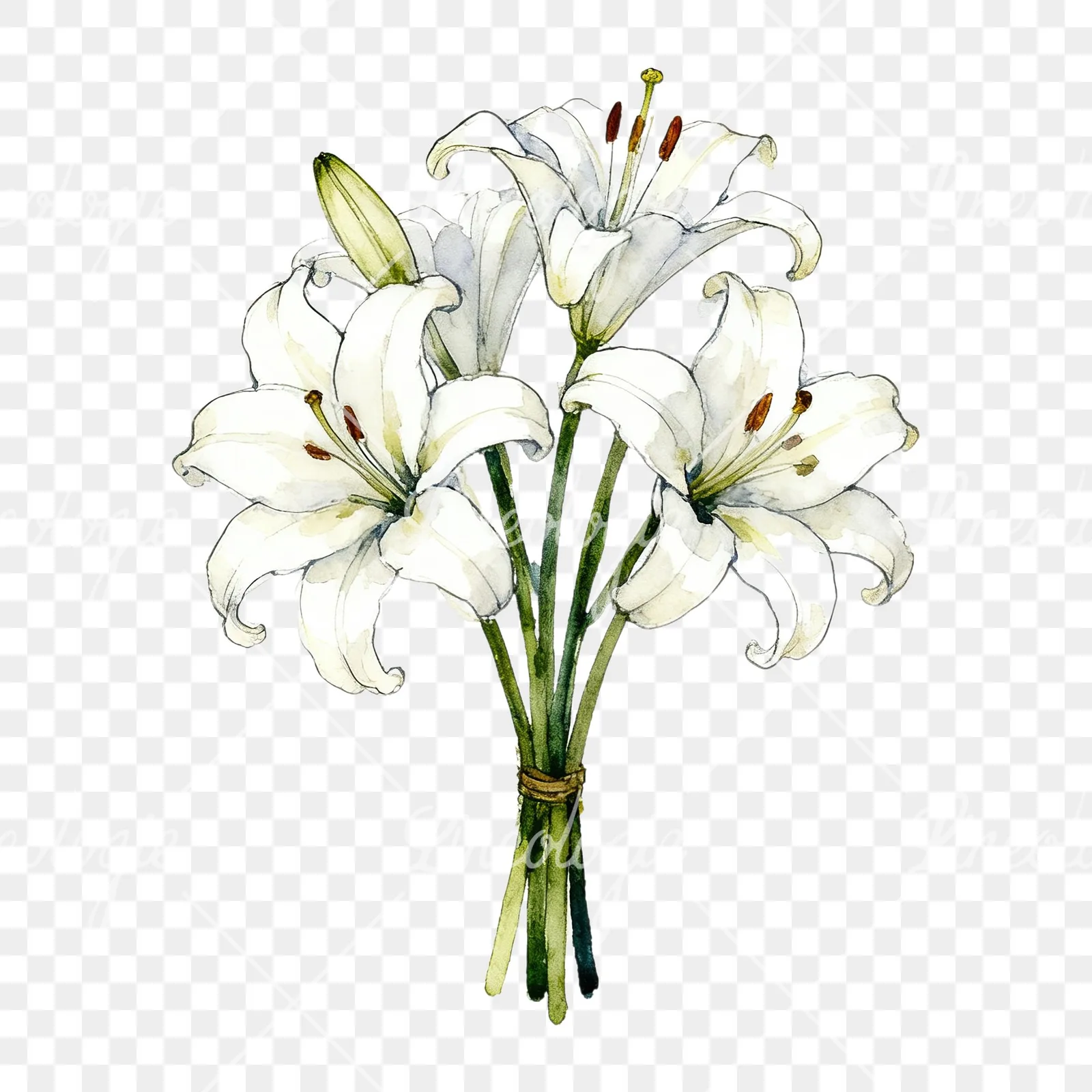 Watercolor white purple lily bouquet clipart 2 of 9 on a transparent background (PNG)