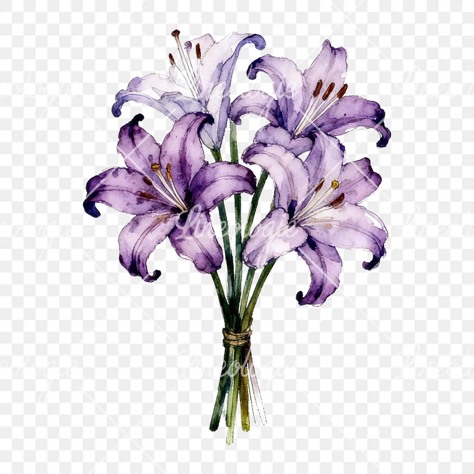 Watercolor white purple lily bouquet clipart 3 of 9 on a transparent background (PNG)