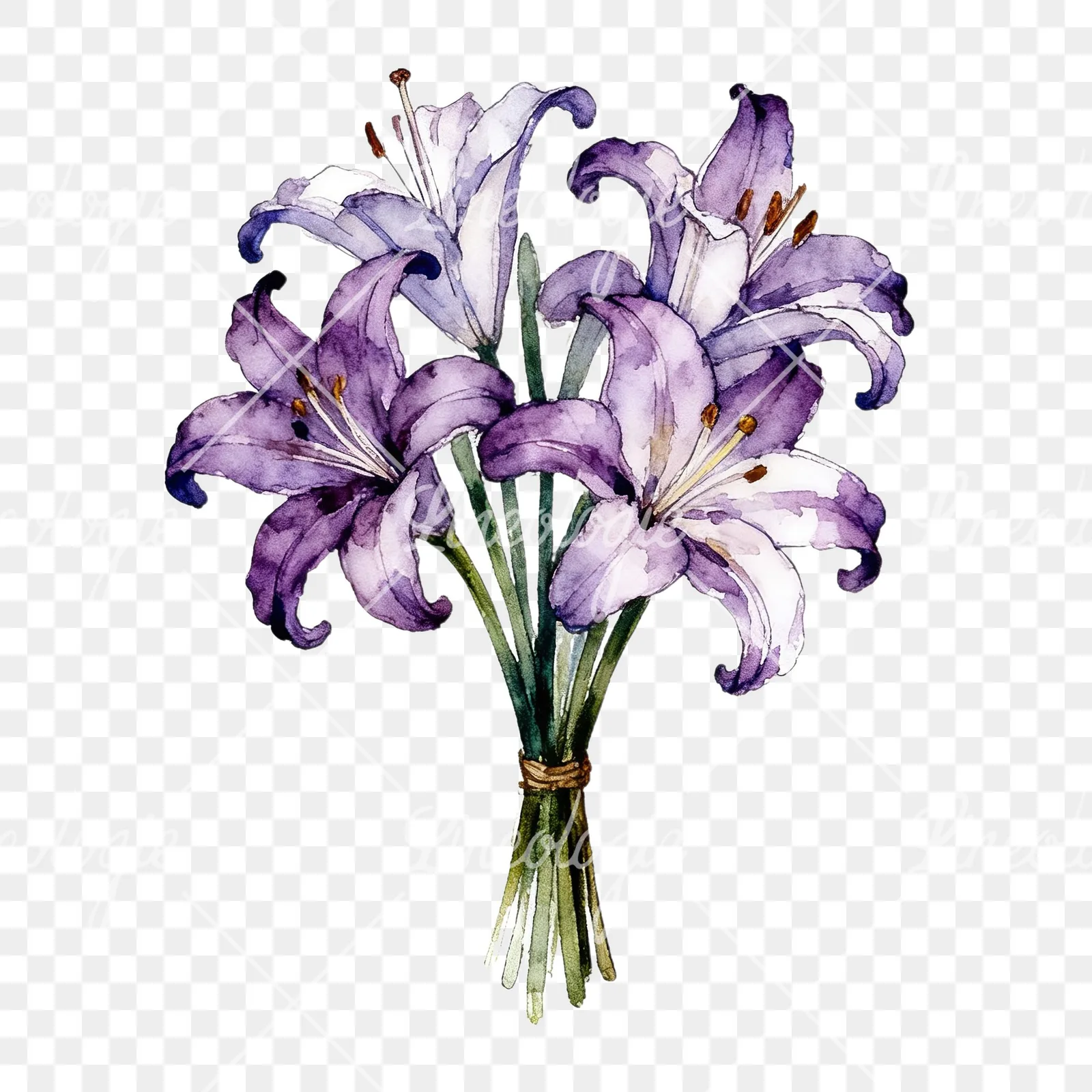 Watercolor white purple lily bouquet clipart 4 of 9 on a transparent background (PNG)