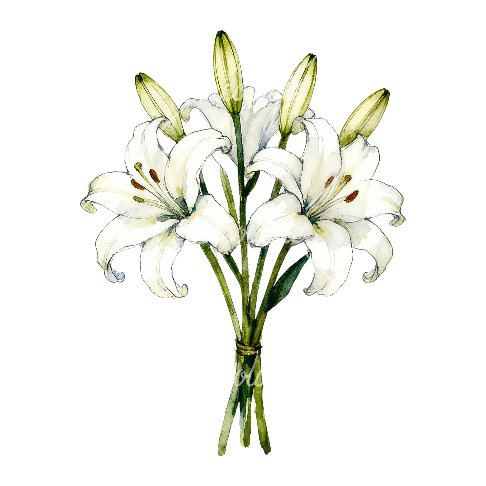 Watercolor white purple lily bouquet clipart 5 of 9 on a white background (JPG)