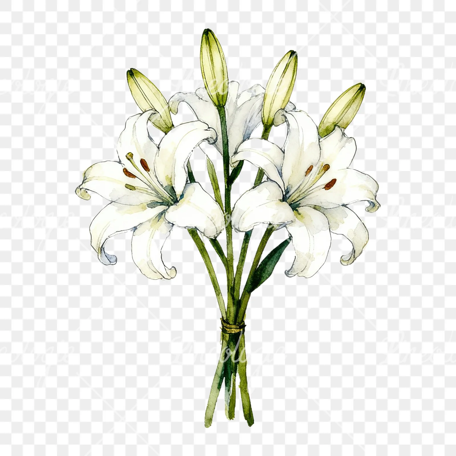 Watercolor white purple lily bouquet clipart 5 of 9 on a transparent background (PNG)