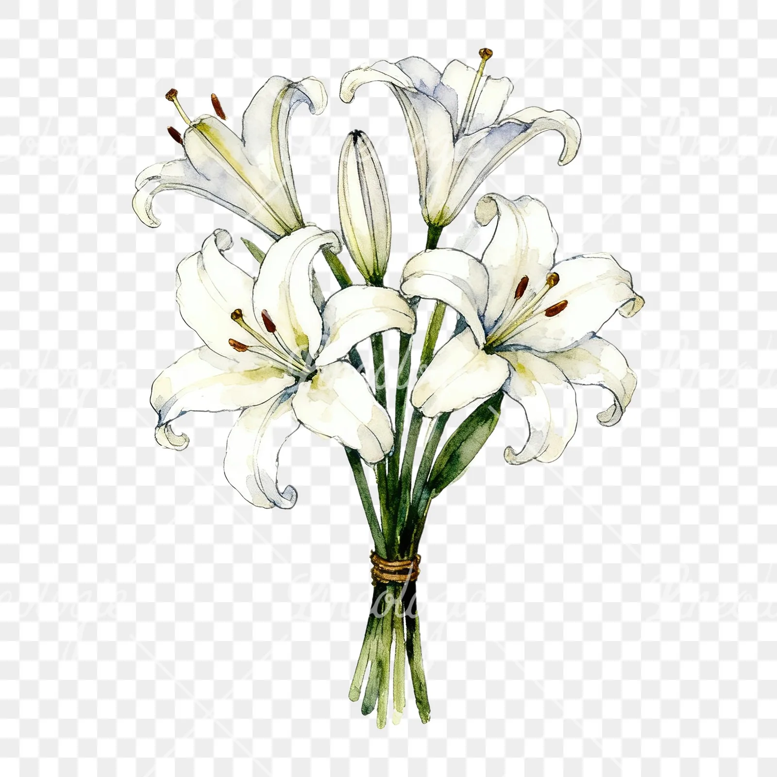 Watercolor white purple lily bouquet clipart 7 of 9 on a transparent background (PNG)