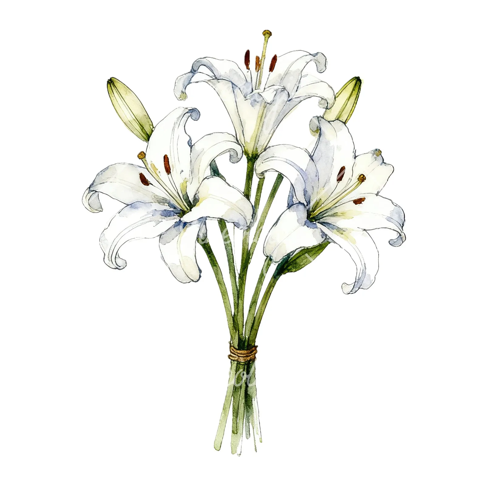Watercolor white purple lily bouquet clipart 9 of 9 on a white background (JPG)