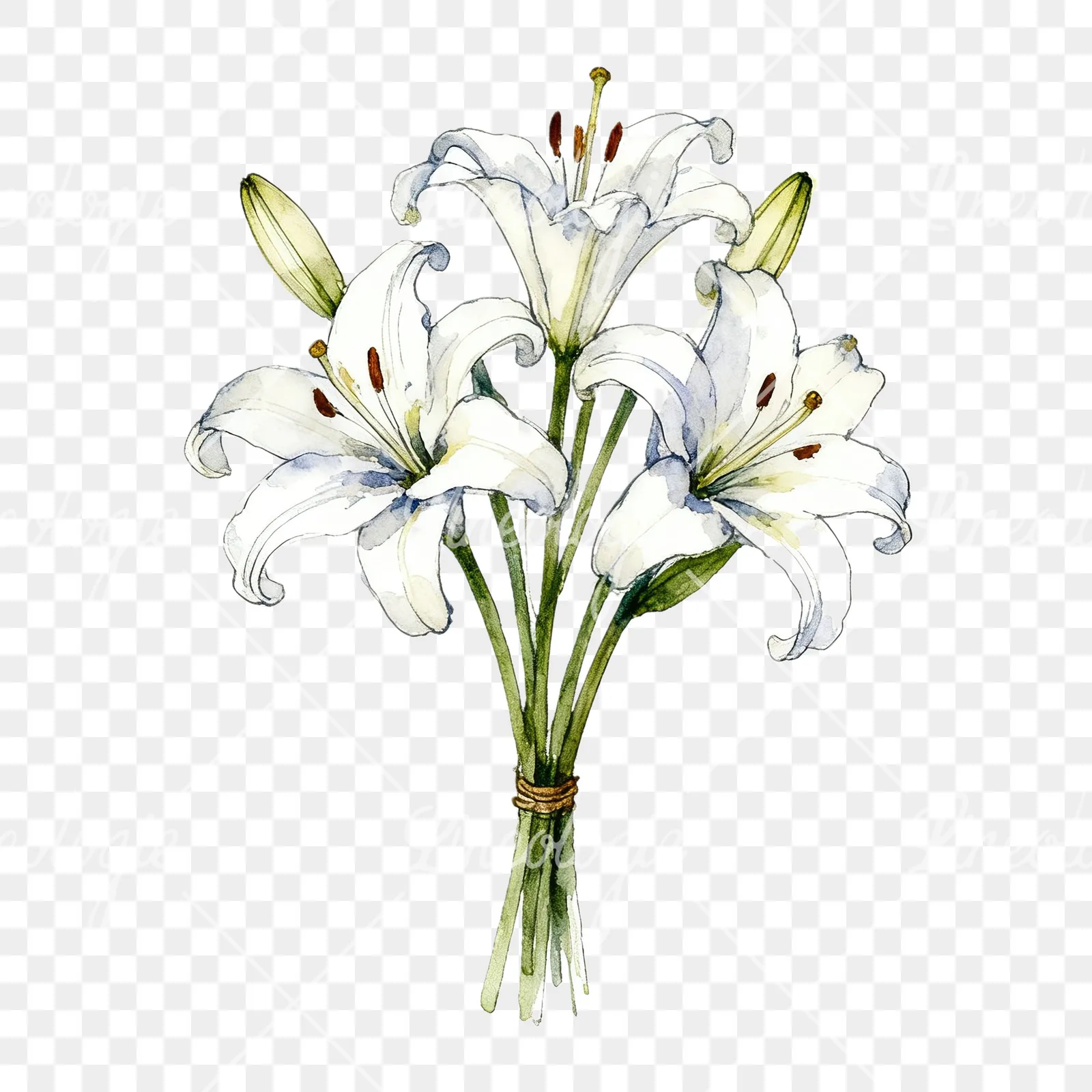 Watercolor white purple lily bouquet clipart 9 of 9 on a transparent background (PNG)