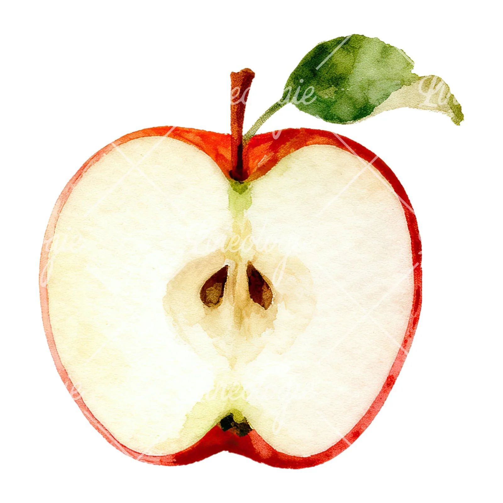 Watercolor apple and branch clipart 3 of 12 on a white background (JPG)