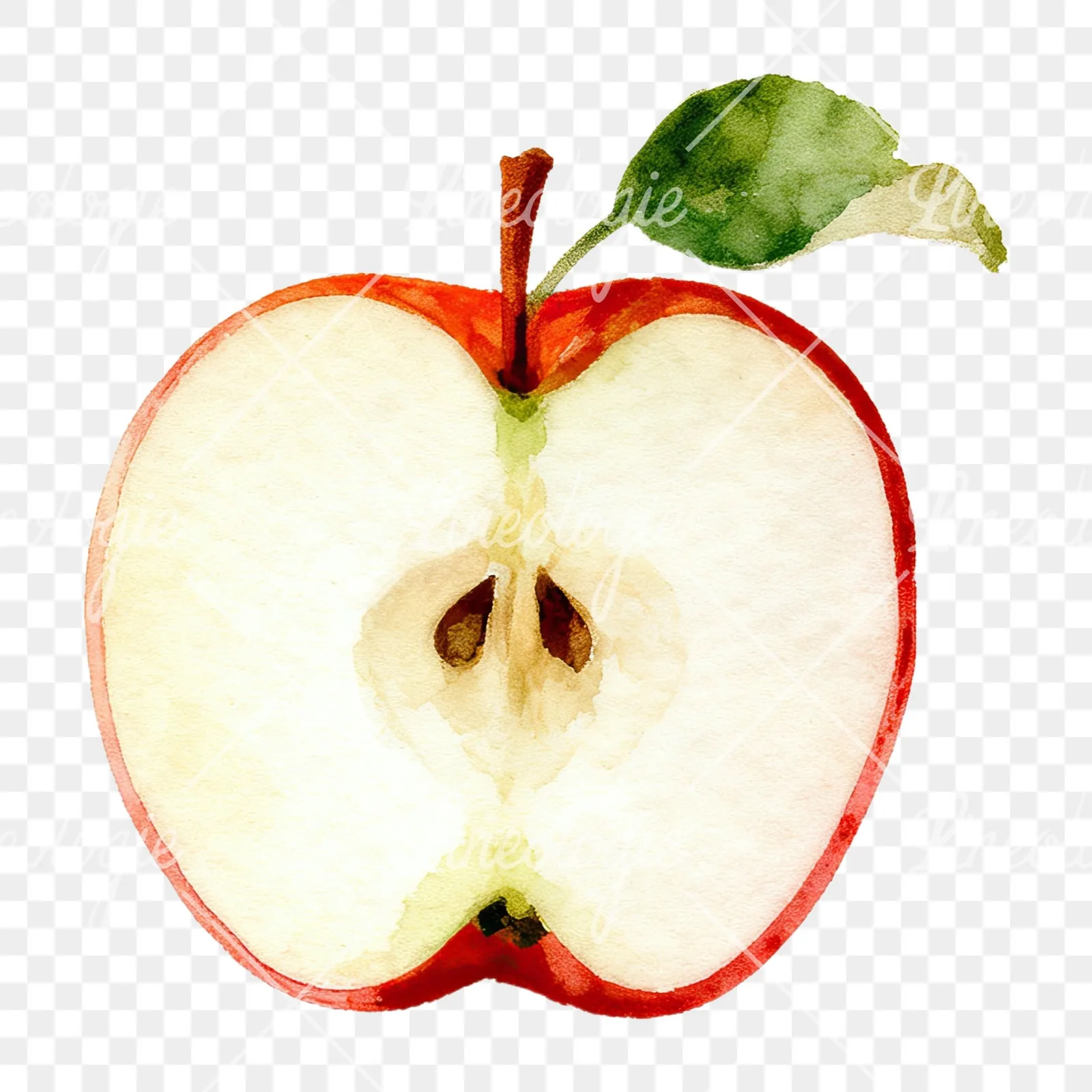 Watercolor apple and branch clipart 3 of 12 on a transparent background (PNG)