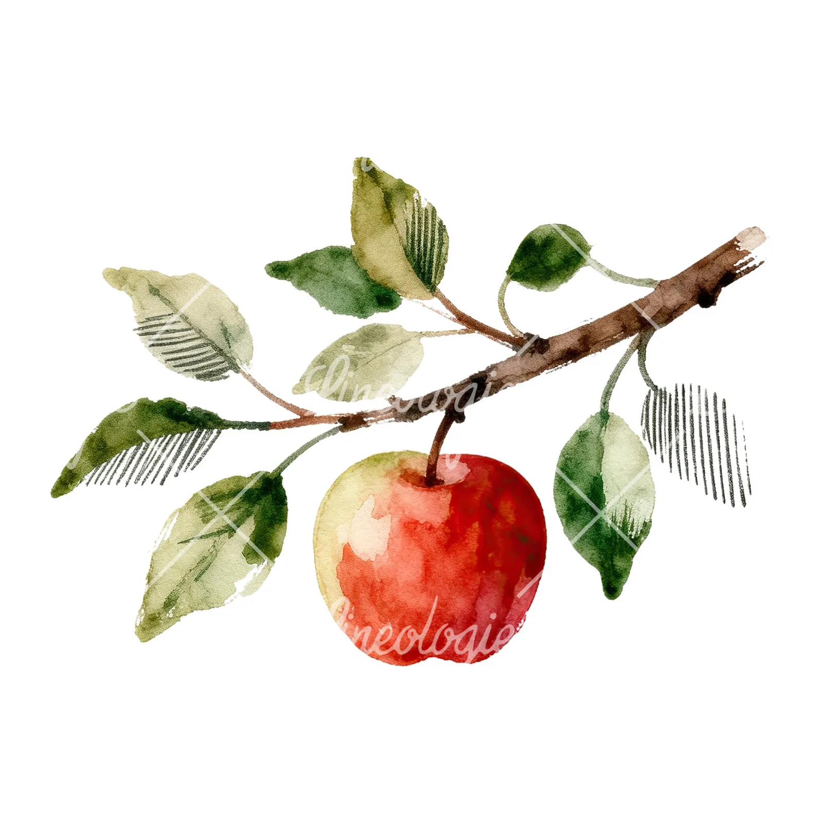 Watercolor apple branch clipart 12 of 14 on a white background (JPG)