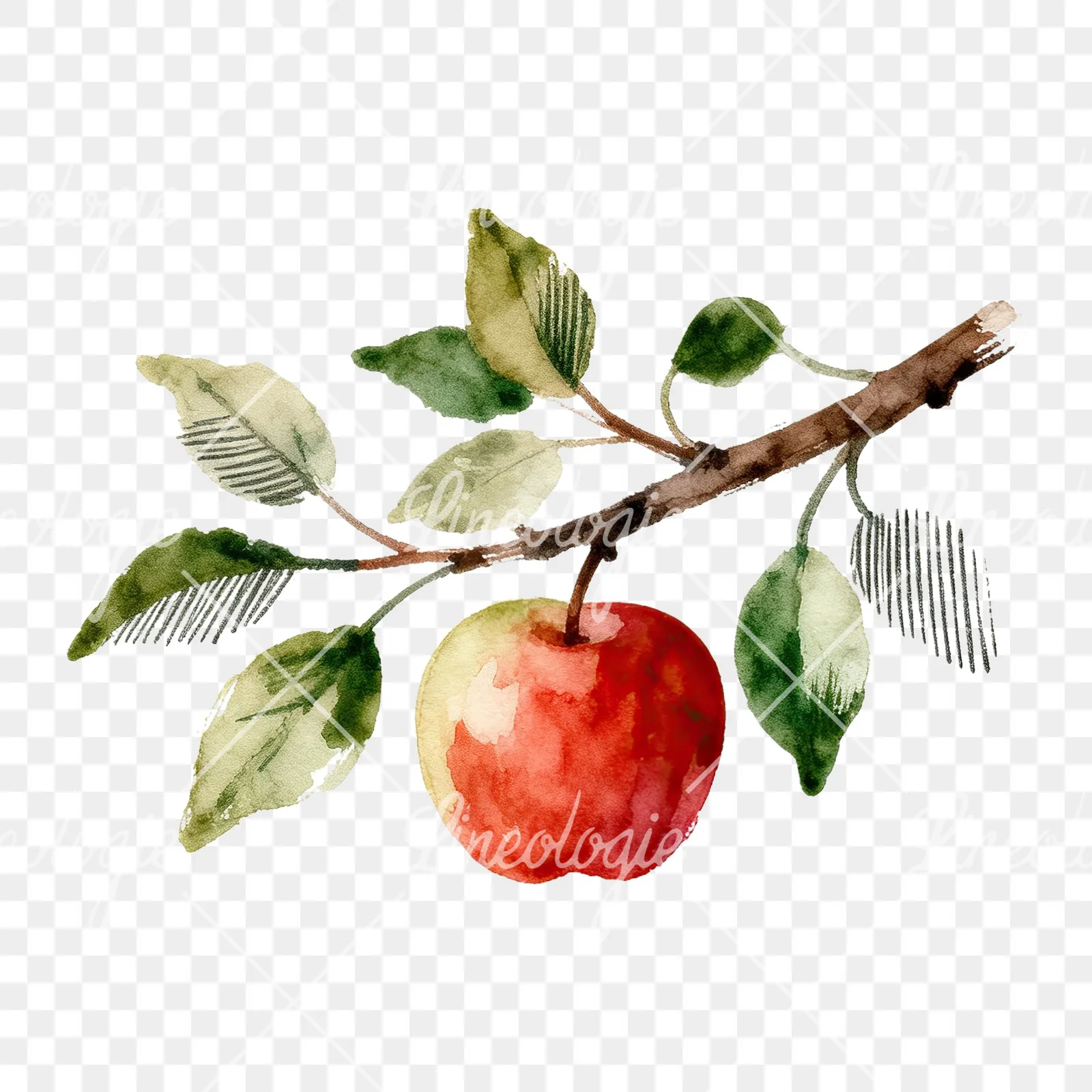 Watercolor apple branch clipart 12 of 14 on a transparent background (PNG)