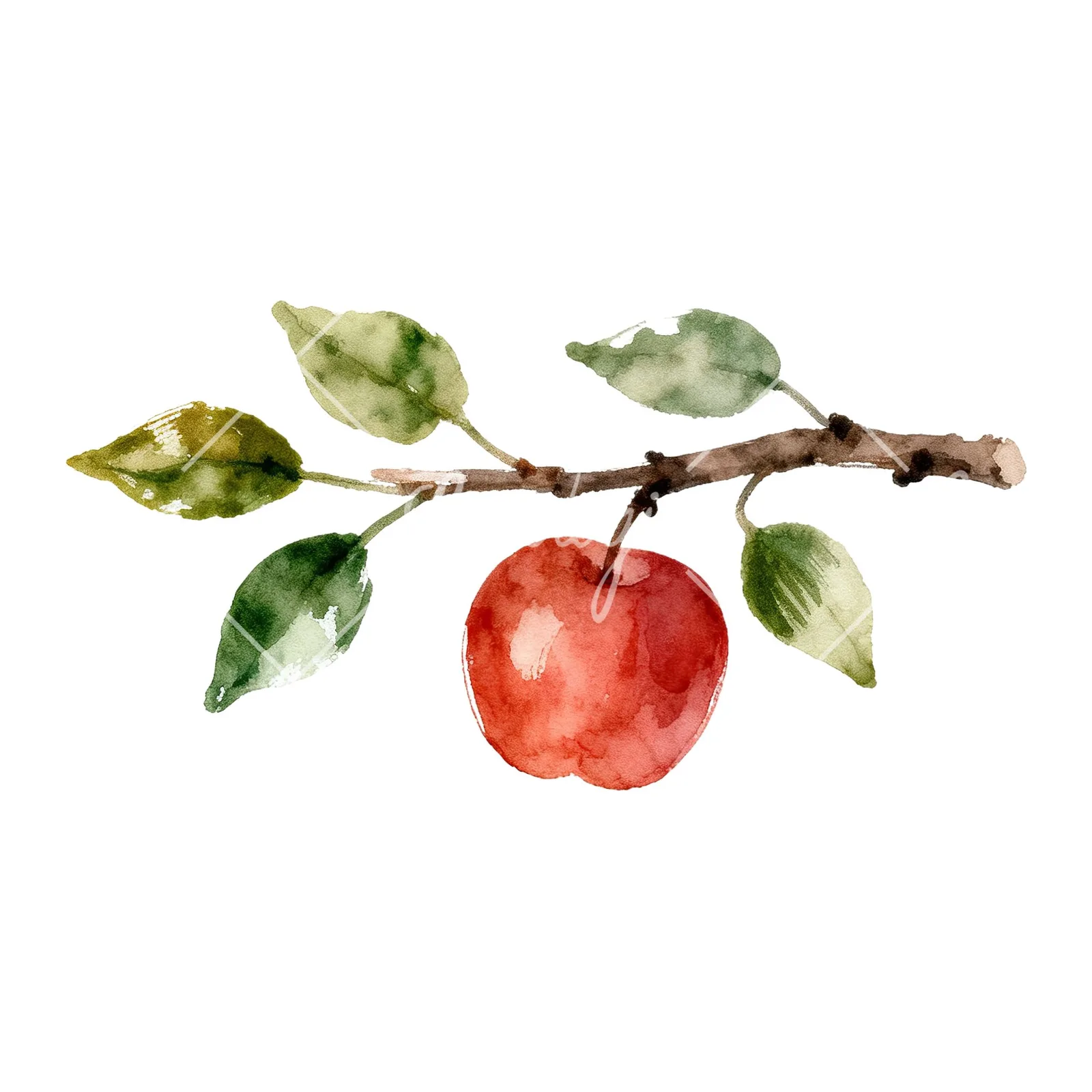 Watercolor apple branch clipart 13 of 14 on a white background (JPG)