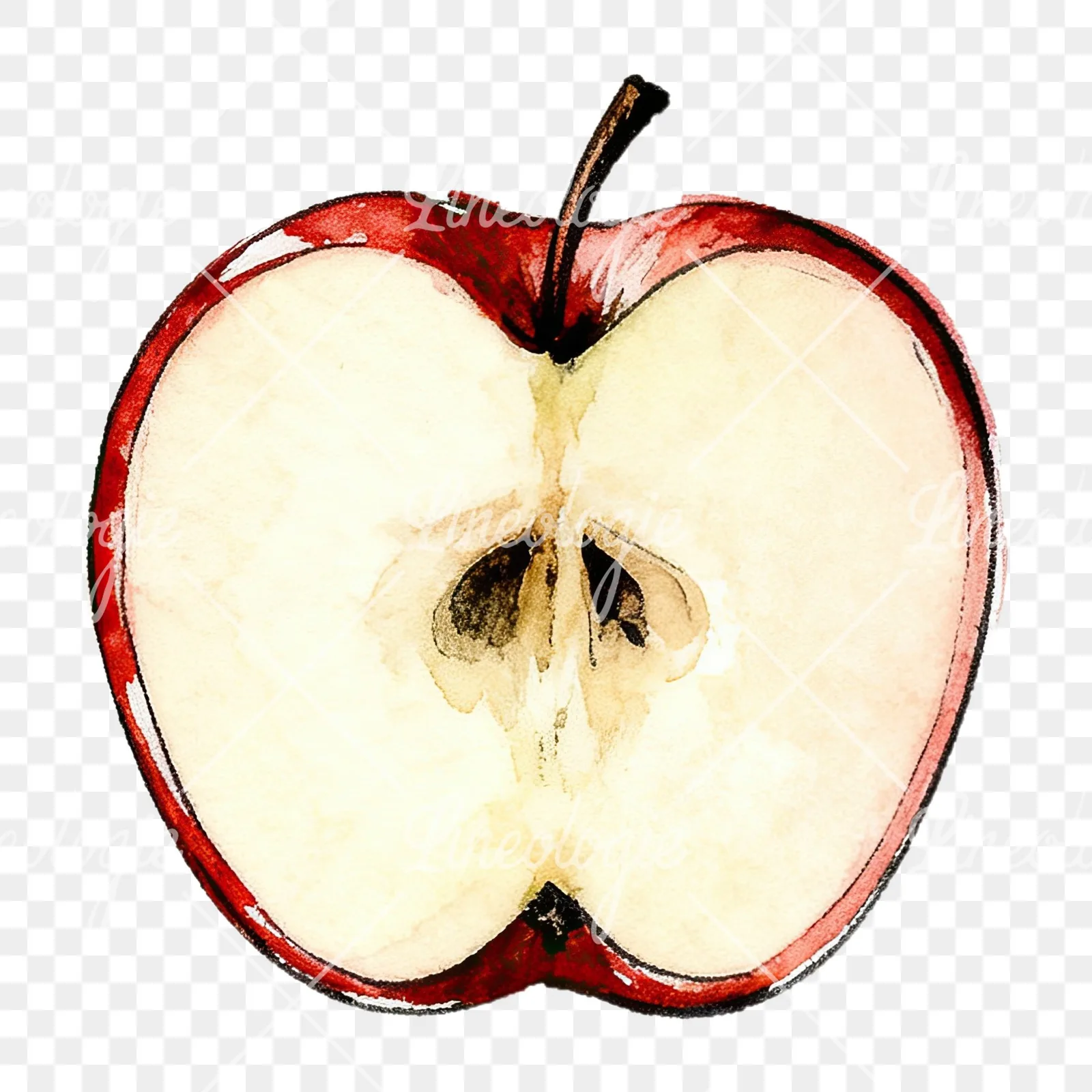 Watercolor red and green apple slices clipart 4 of 12 on a transparent background (PNG)