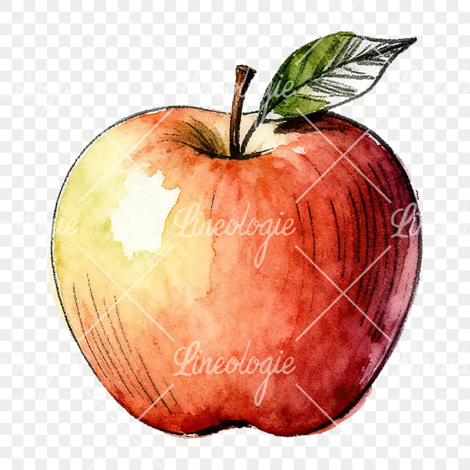 Watercolor red and green apple slices clipart 5 of 12 on a transparent background (PNG)