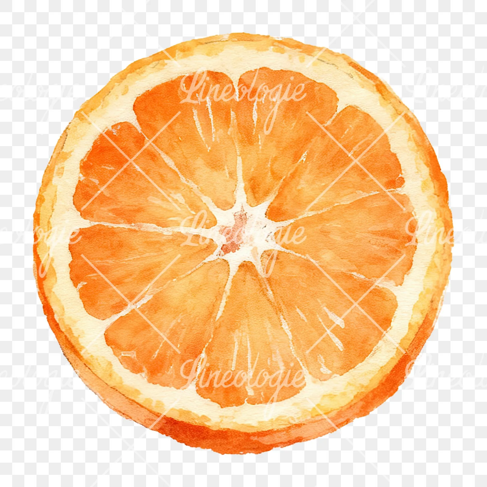 Watercolor orange with peeled segment clipart 8 of 12 on a transparent background (PNG)