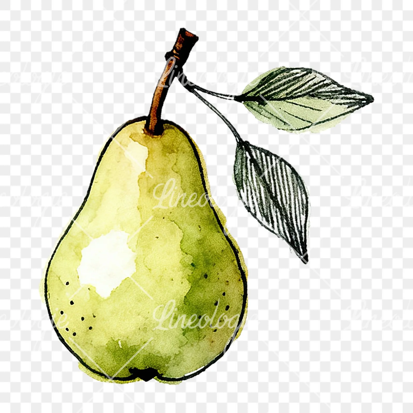 Watercolor speckled pear branch clipart 11 of 12 on a transparent background (PNG)