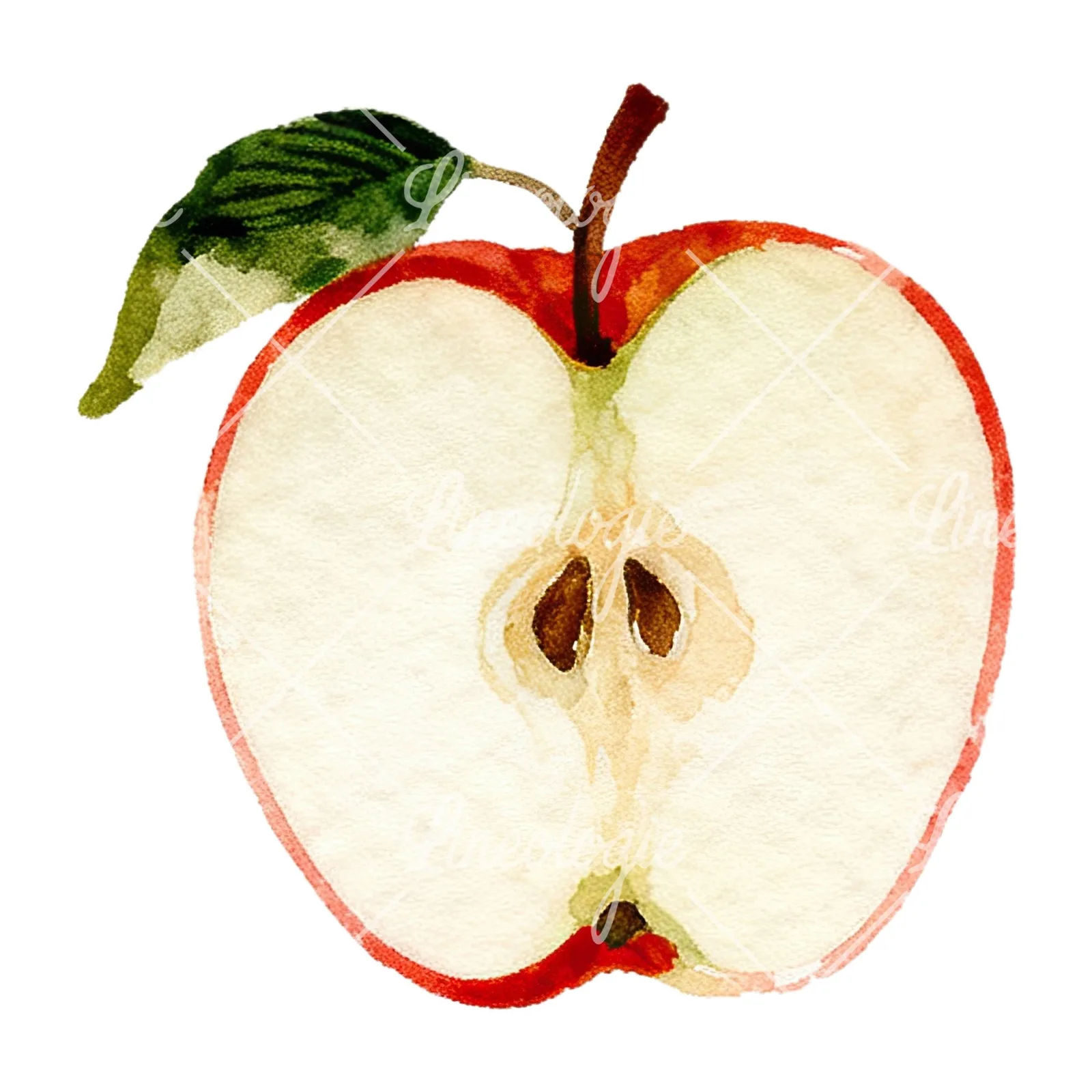 Watercolor red and green apple clipart 10 of 12 on a white background (JPG)