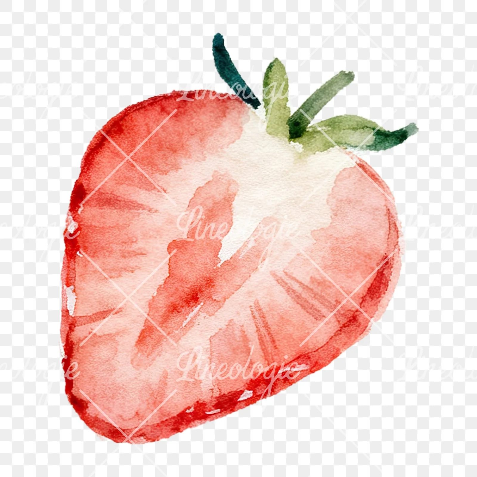 Watercolor sliced and whole strawberry clipart 3 of 12 on a transparent background (PNG)