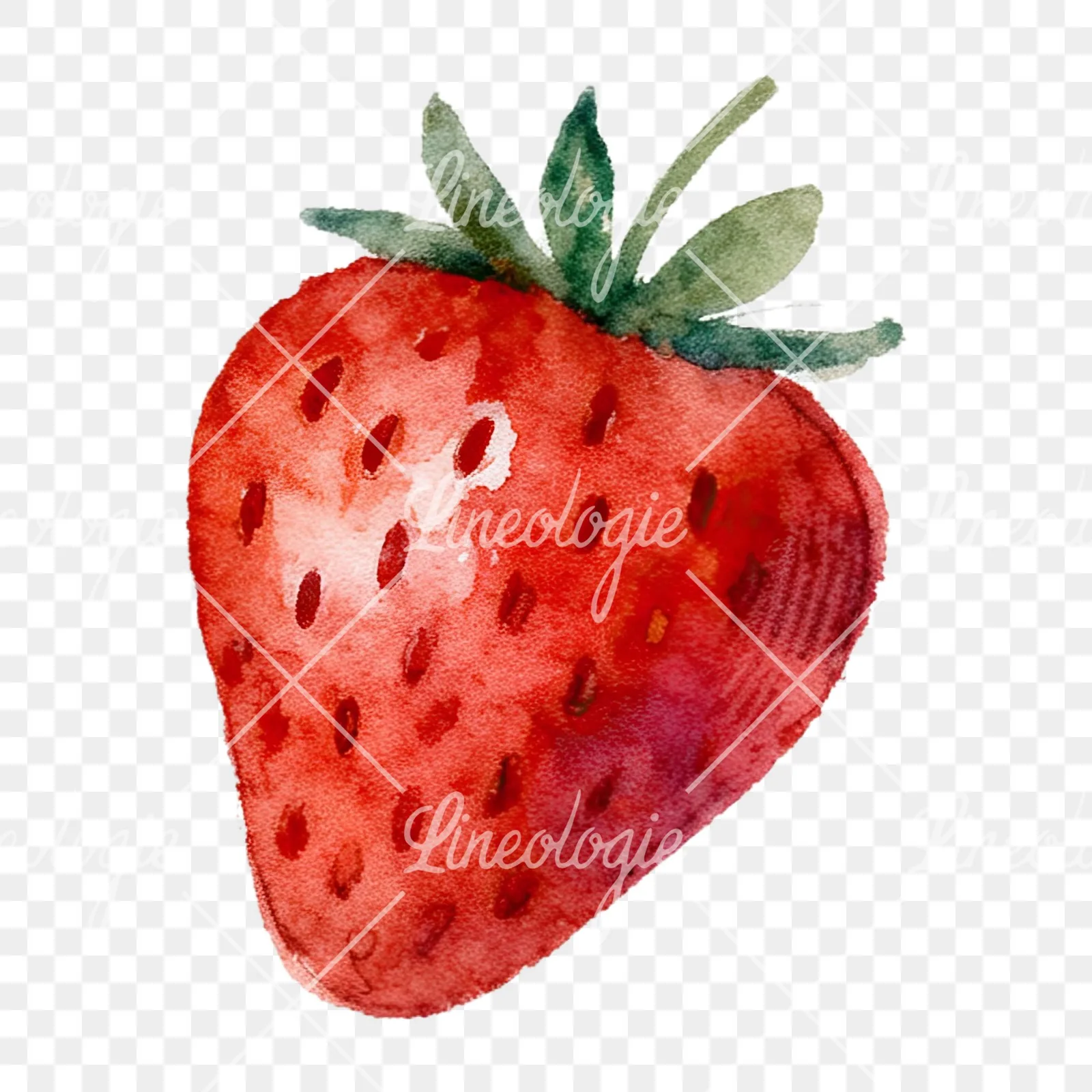 Watercolor sliced and whole strawberry clipart 6 of 12 on a transparent background (PNG)