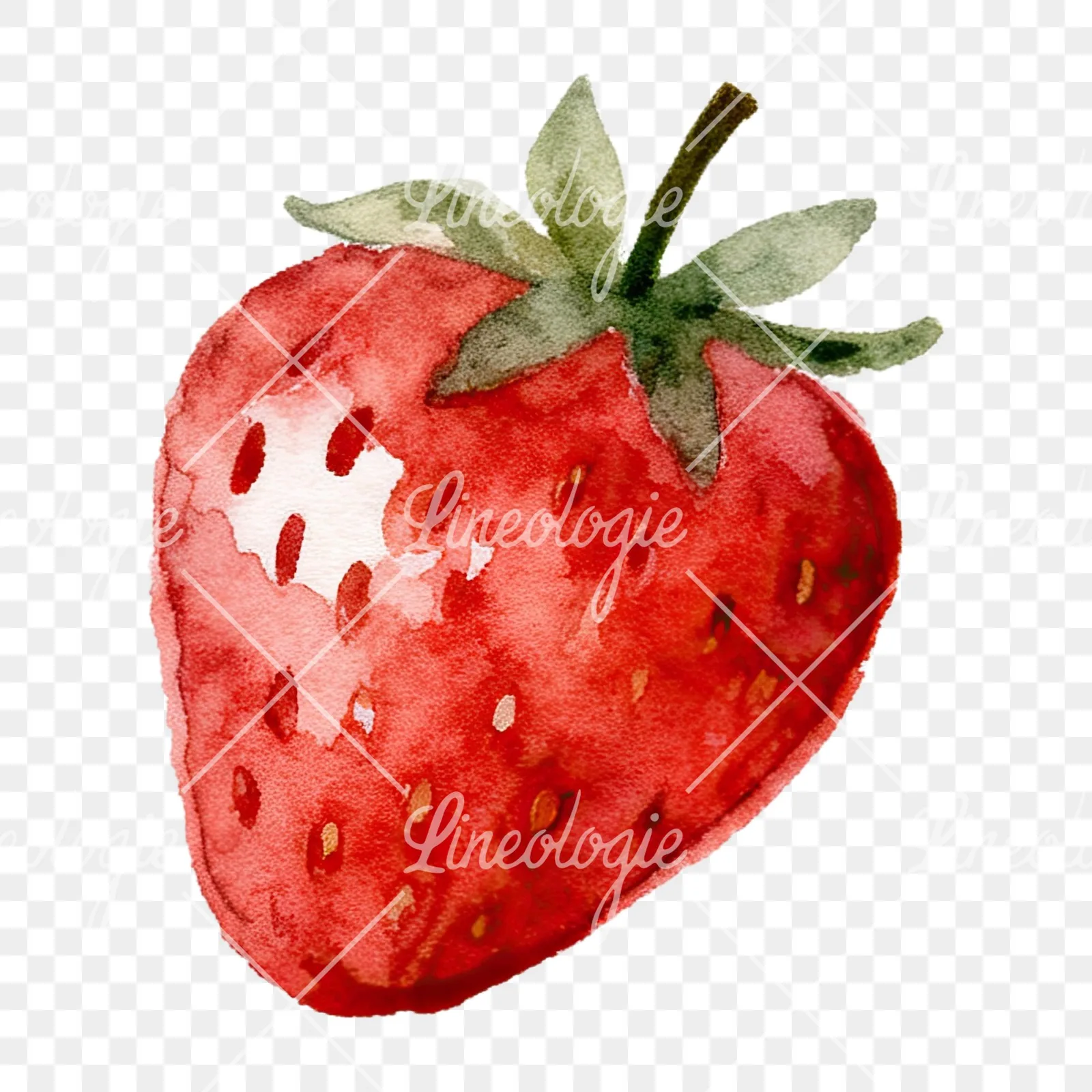 Watercolor sliced and whole strawberry clipart 9 of 12 on a transparent background (PNG)