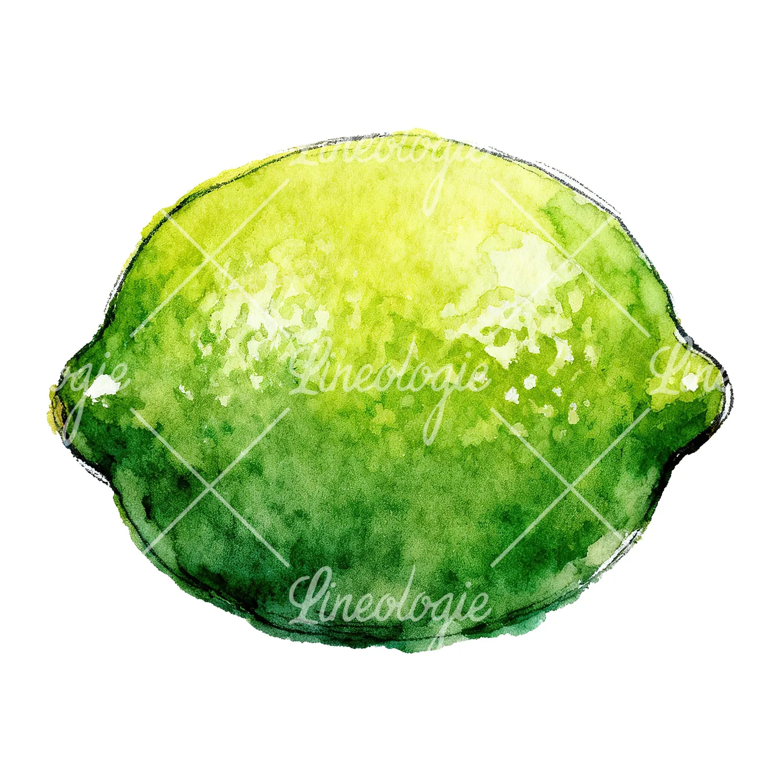 Watercolor lime with glossy skin clipart 1 of 6 on a white background (JPG)