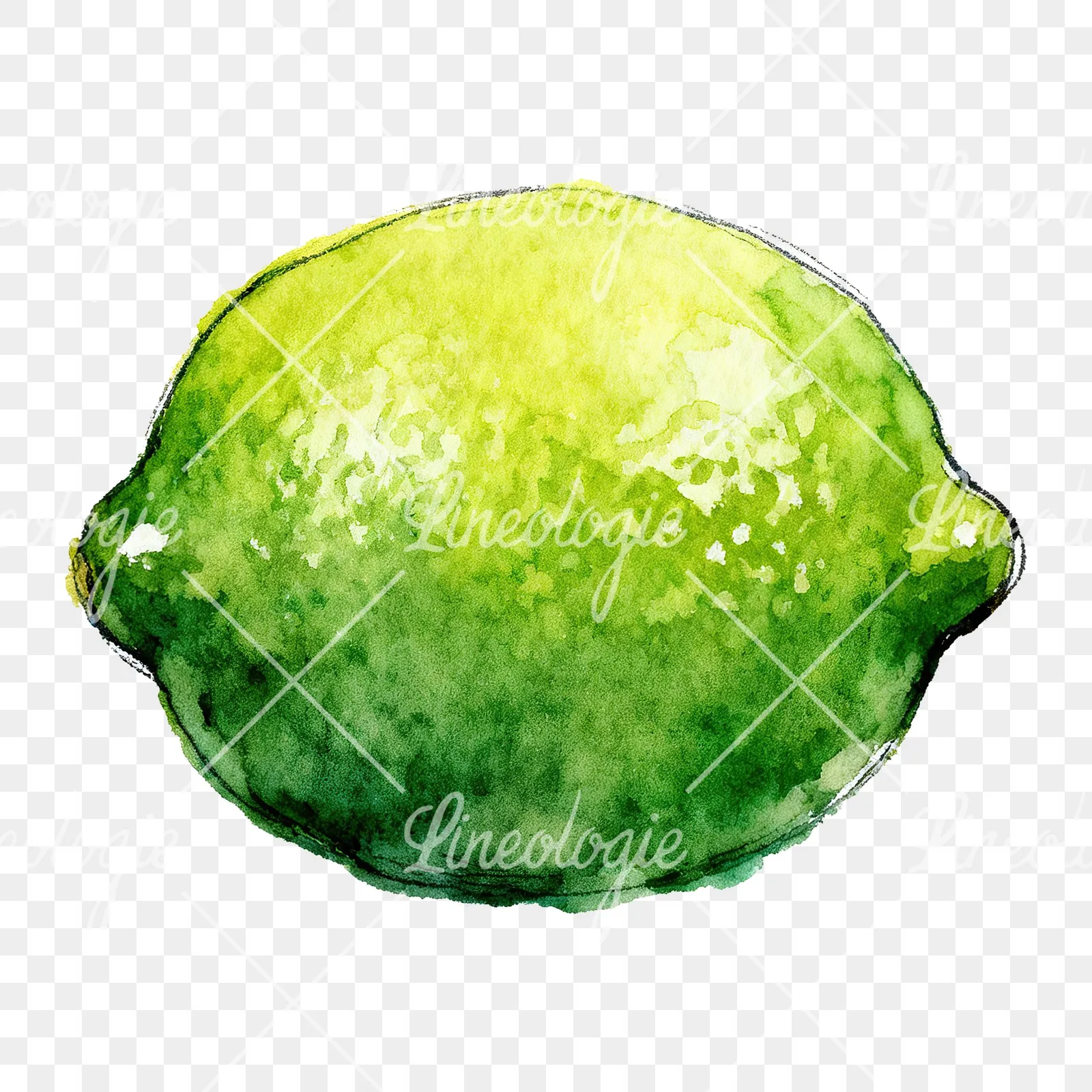 Watercolor lime with glossy skin clipart 1 of 6 on a transparent background (PNG)