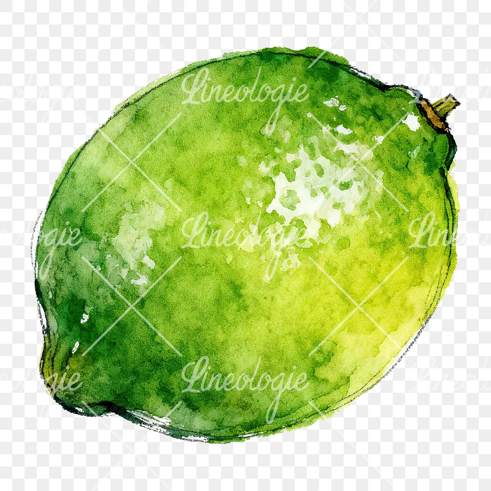 Watercolor lime with glossy skin clipart 2 of 6 on a transparent background (PNG)