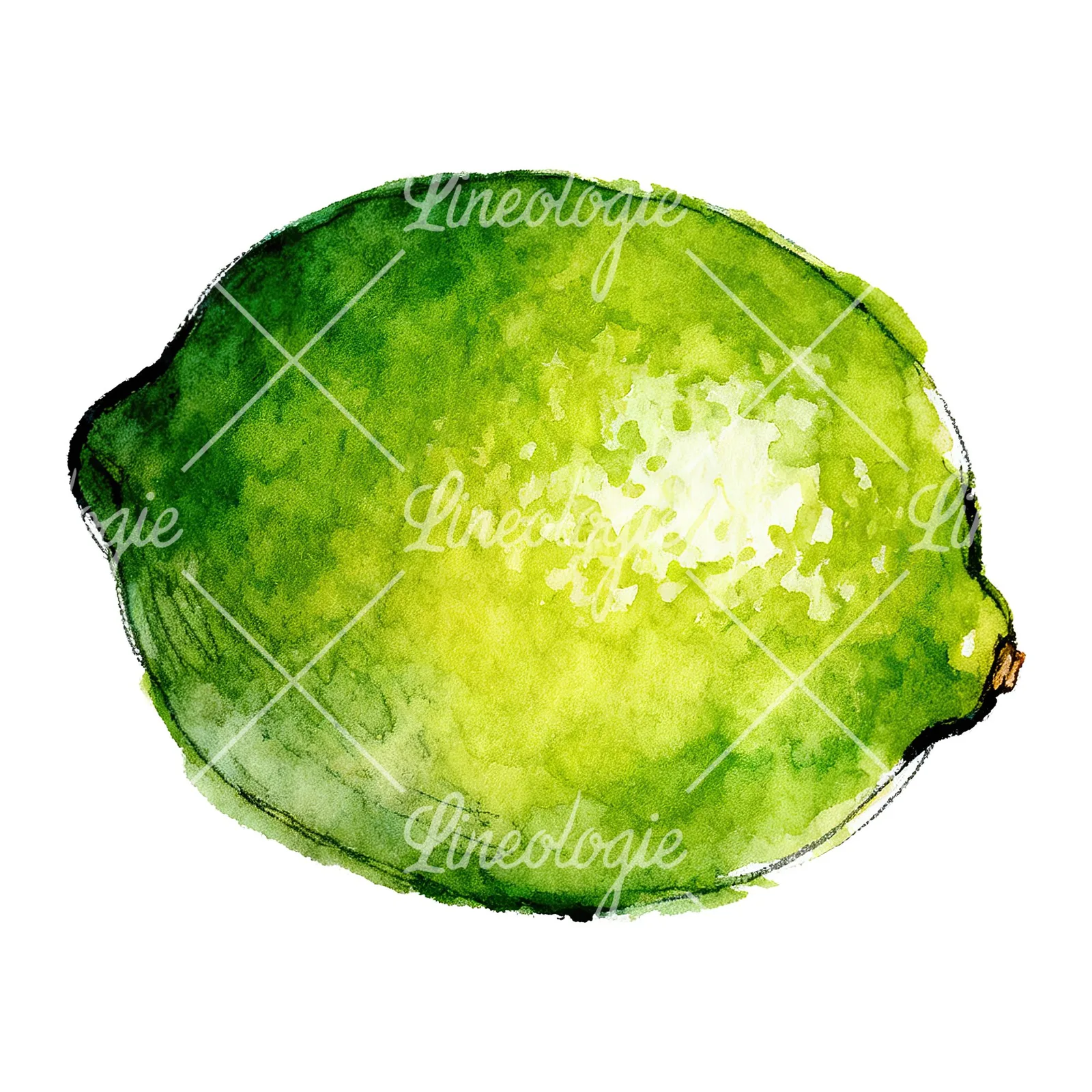 Watercolor lime with glossy skin clipart 4 of 6 on a white background (JPG)