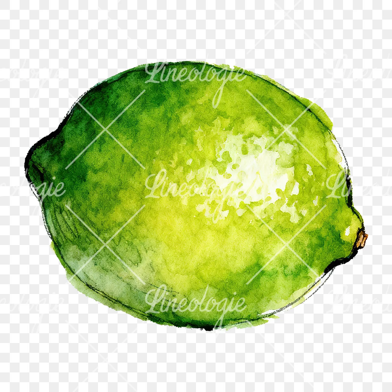 Watercolor lime with glossy skin clipart 4 of 6 on a transparent background (PNG)