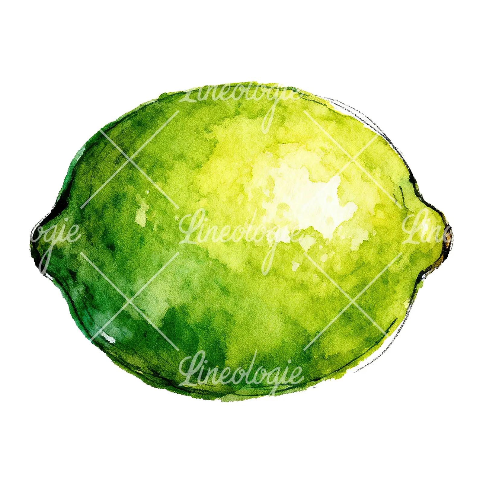 Watercolor lime with glossy skin clipart 6 of 6 on a white background (JPG)