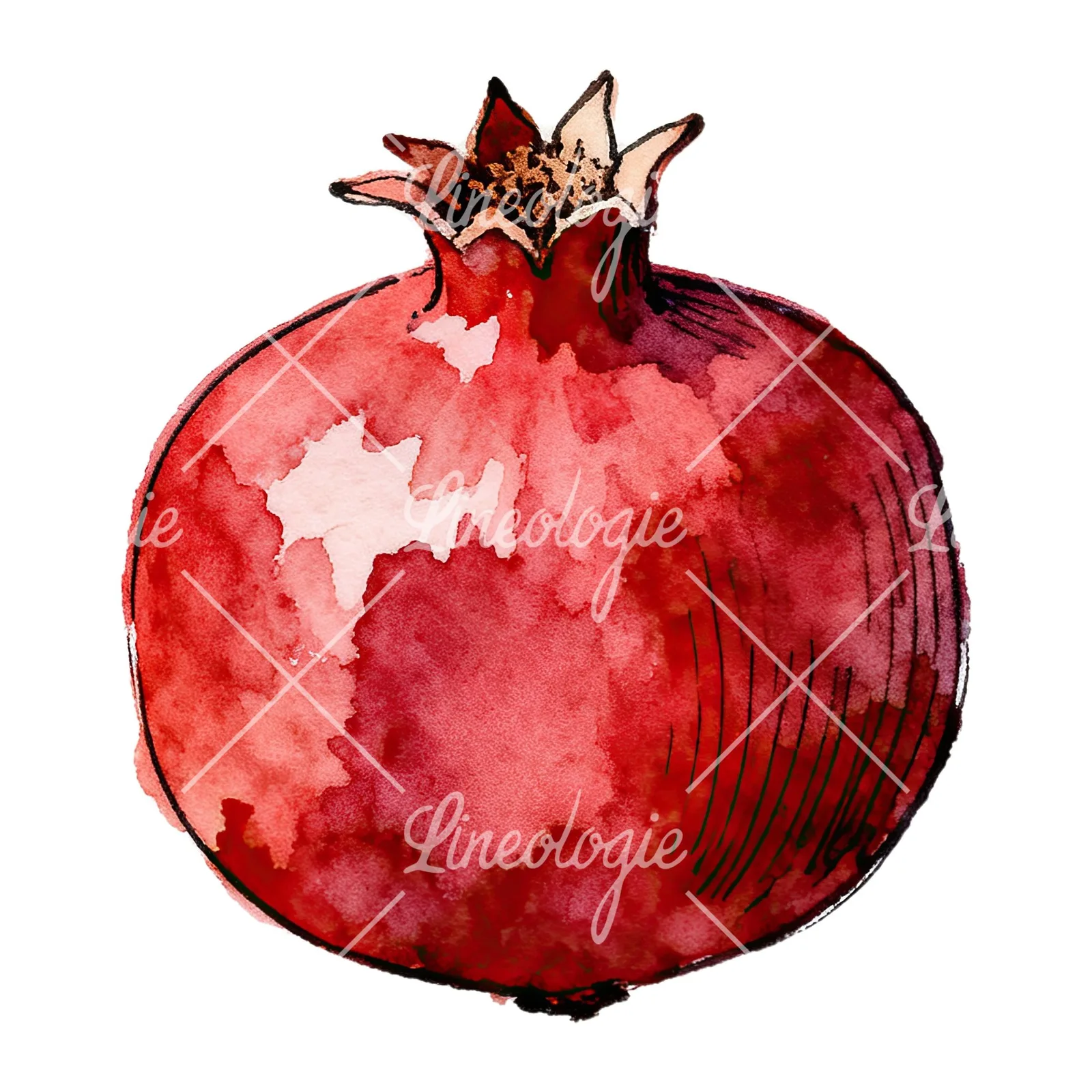 Watercolor pomegranate with halved views clipart 1 of 6 on a white background (JPG)