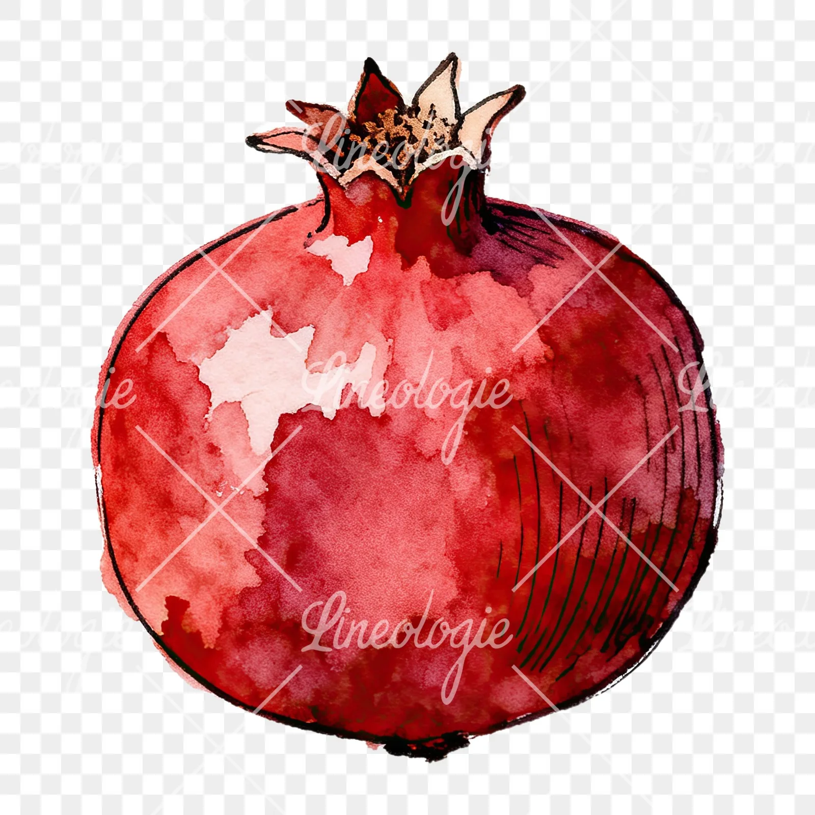 Watercolor pomegranate with halved views clipart 1 of 6 on a transparent background (PNG)