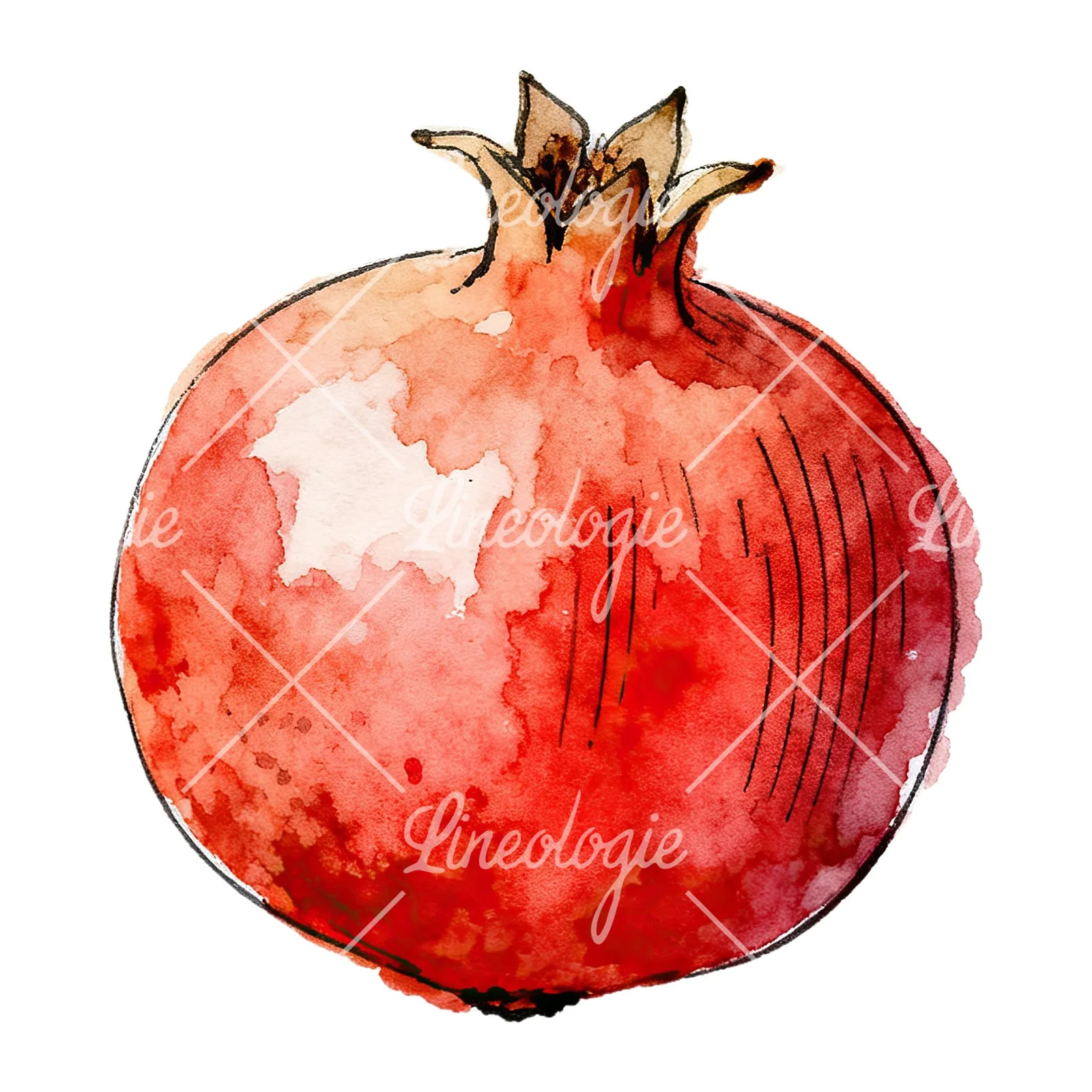 Watercolor pomegranate with halved views clipart 2 of 6 on a white background (JPG)