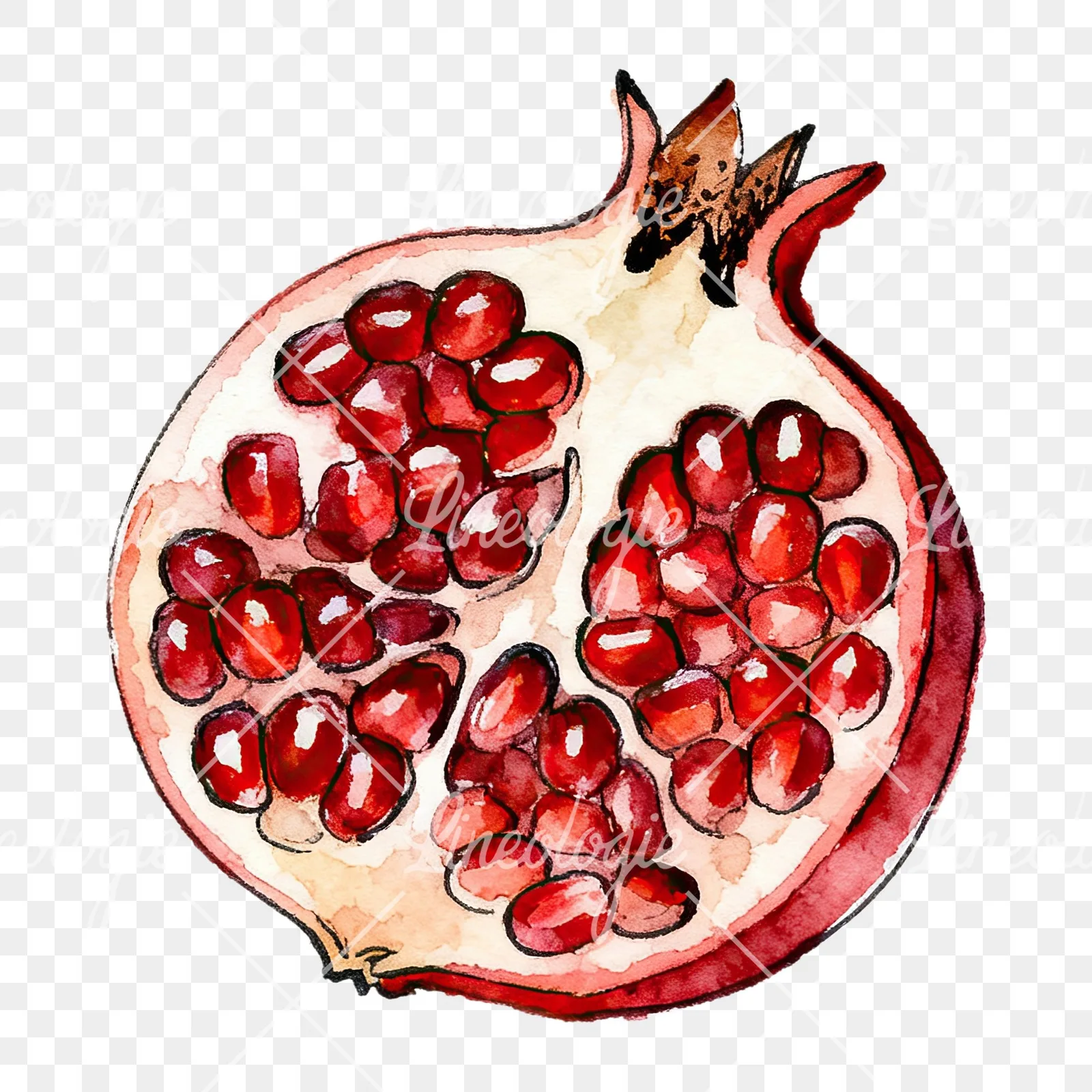 Watercolor pomegranate with halved views clipart 4 of 6 on a transparent background (PNG)