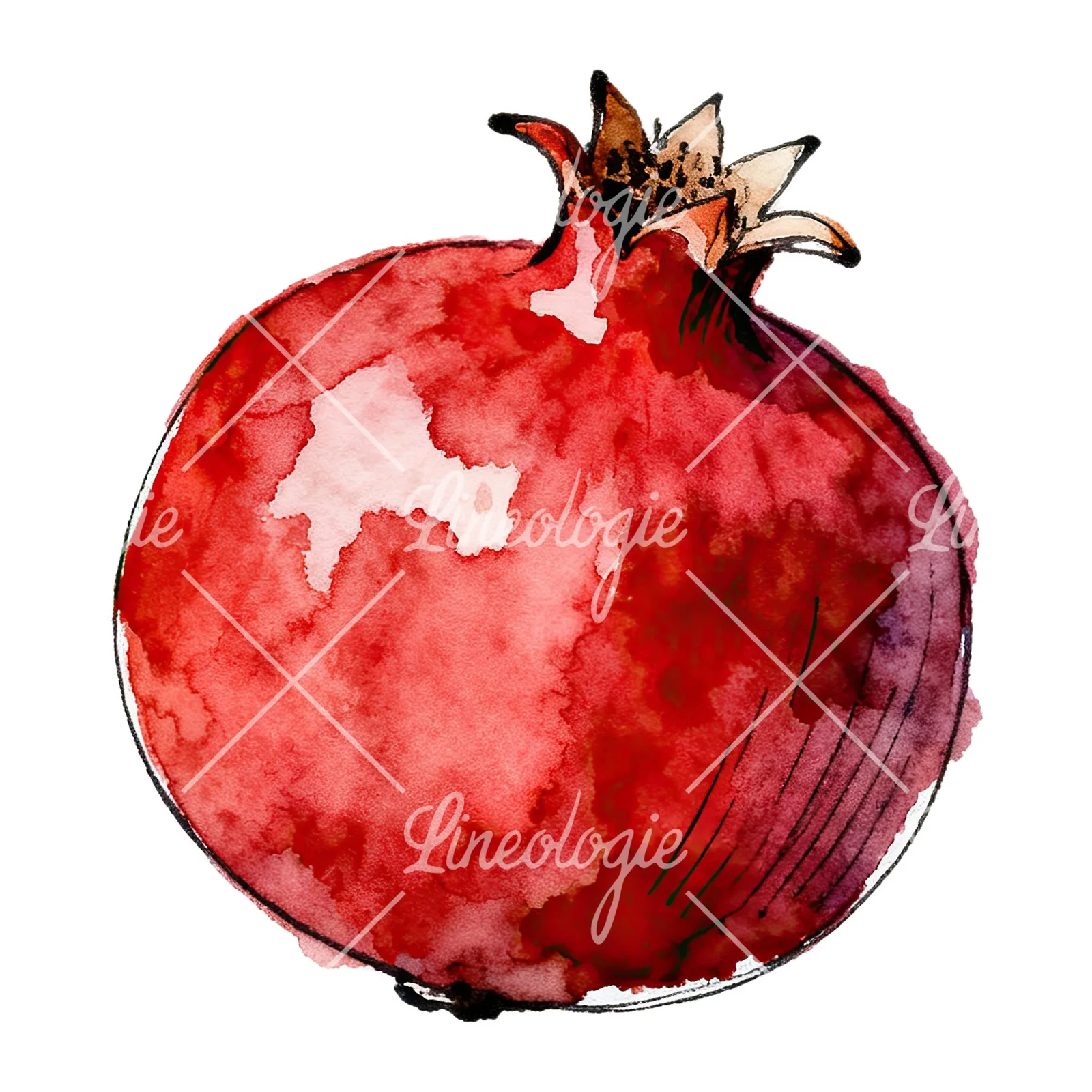Watercolor pomegranate with halved views clipart 5 of 6 on a white background (JPG)