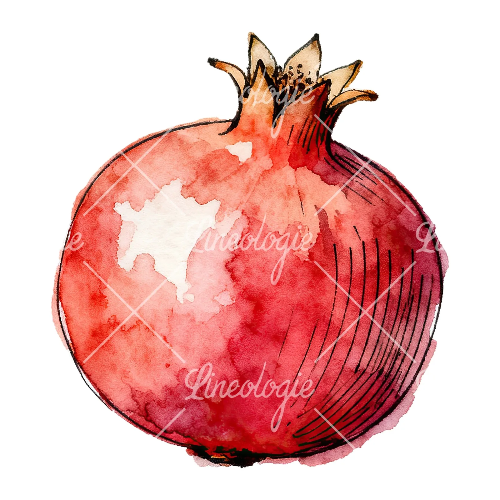 Watercolor pomegranate with halved views clipart 6 of 6 on a white background (JPG)