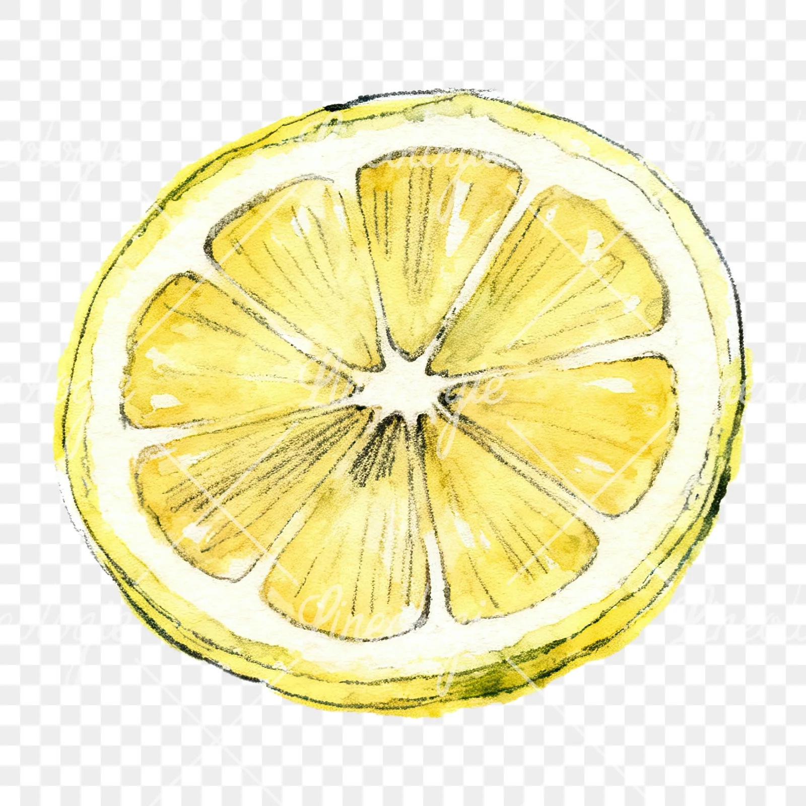 Watercolor sliced and whole lemon clipart 1 of 8 on a transparent background (PNG)