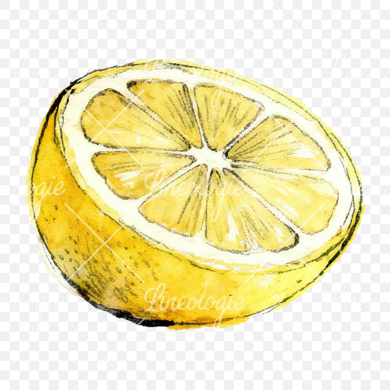 Watercolor sliced and whole lemon clipart 5 of 8 on a transparent background (PNG)