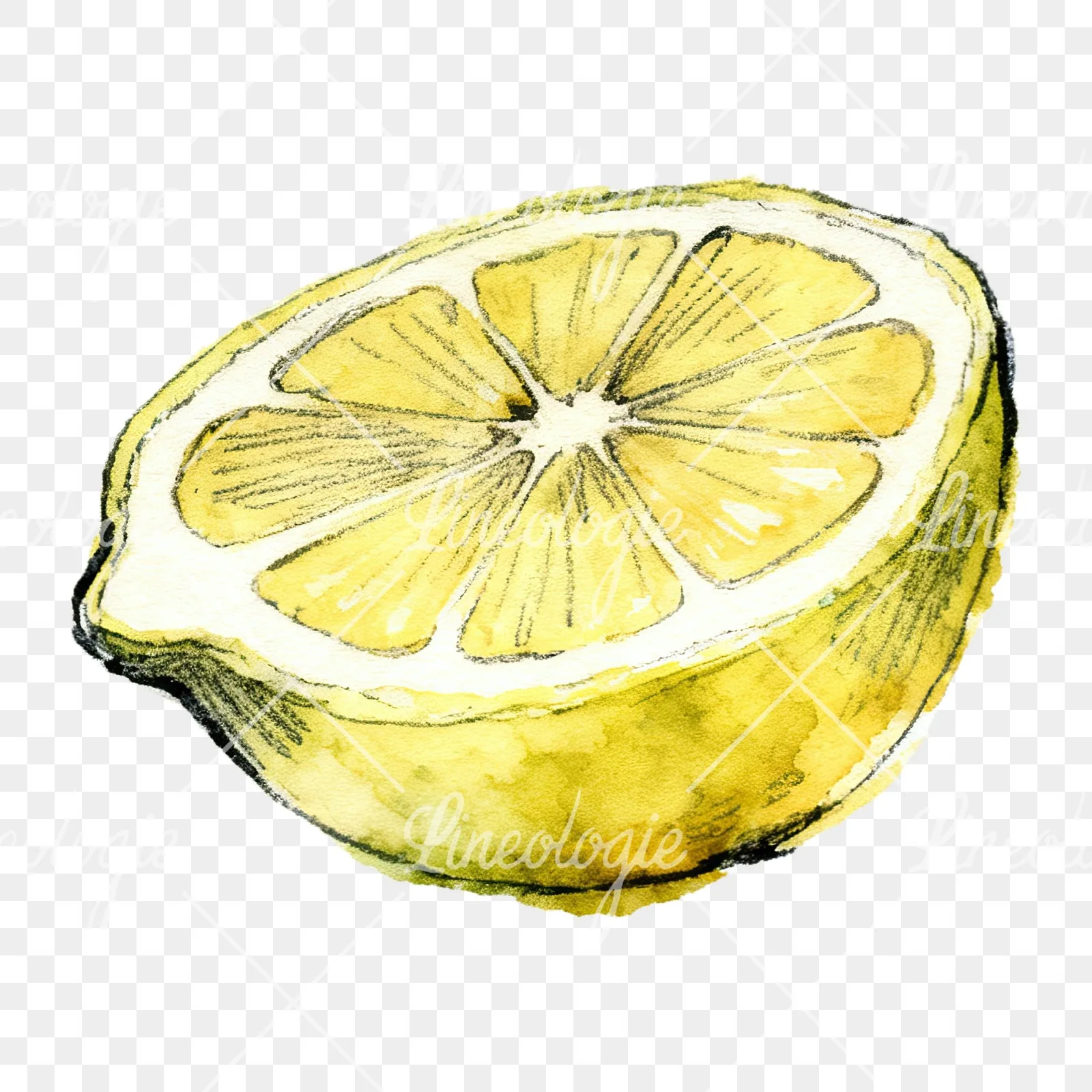 Watercolor sliced and whole lemon clipart 7 of 8 on a transparent background (PNG)