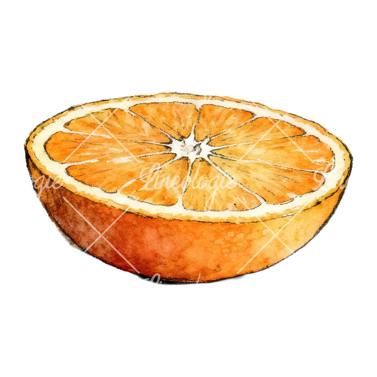 Watercolor orange and segment clipart 3 of 8 on a white background (JPG)