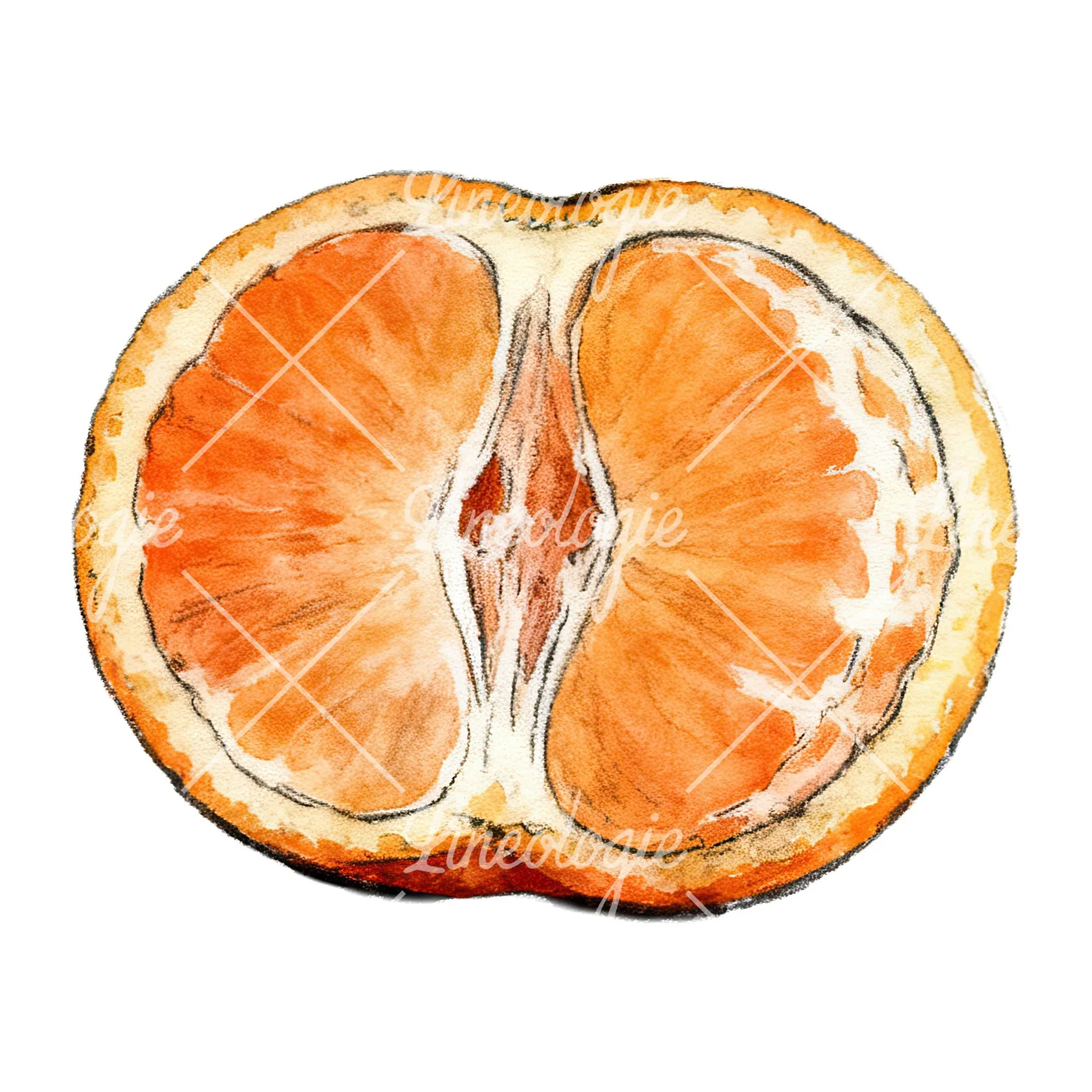 Watercolor orange and segment clipart 4 of 8 on a white background (JPG)