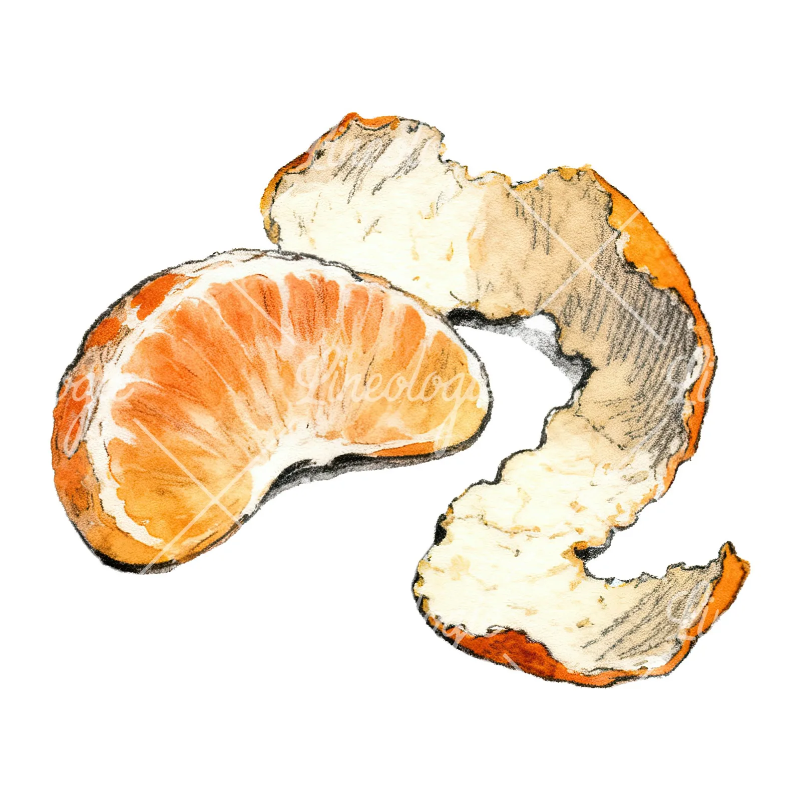 Watercolor orange and segment clipart 5 of 8 on a white background (JPG)
