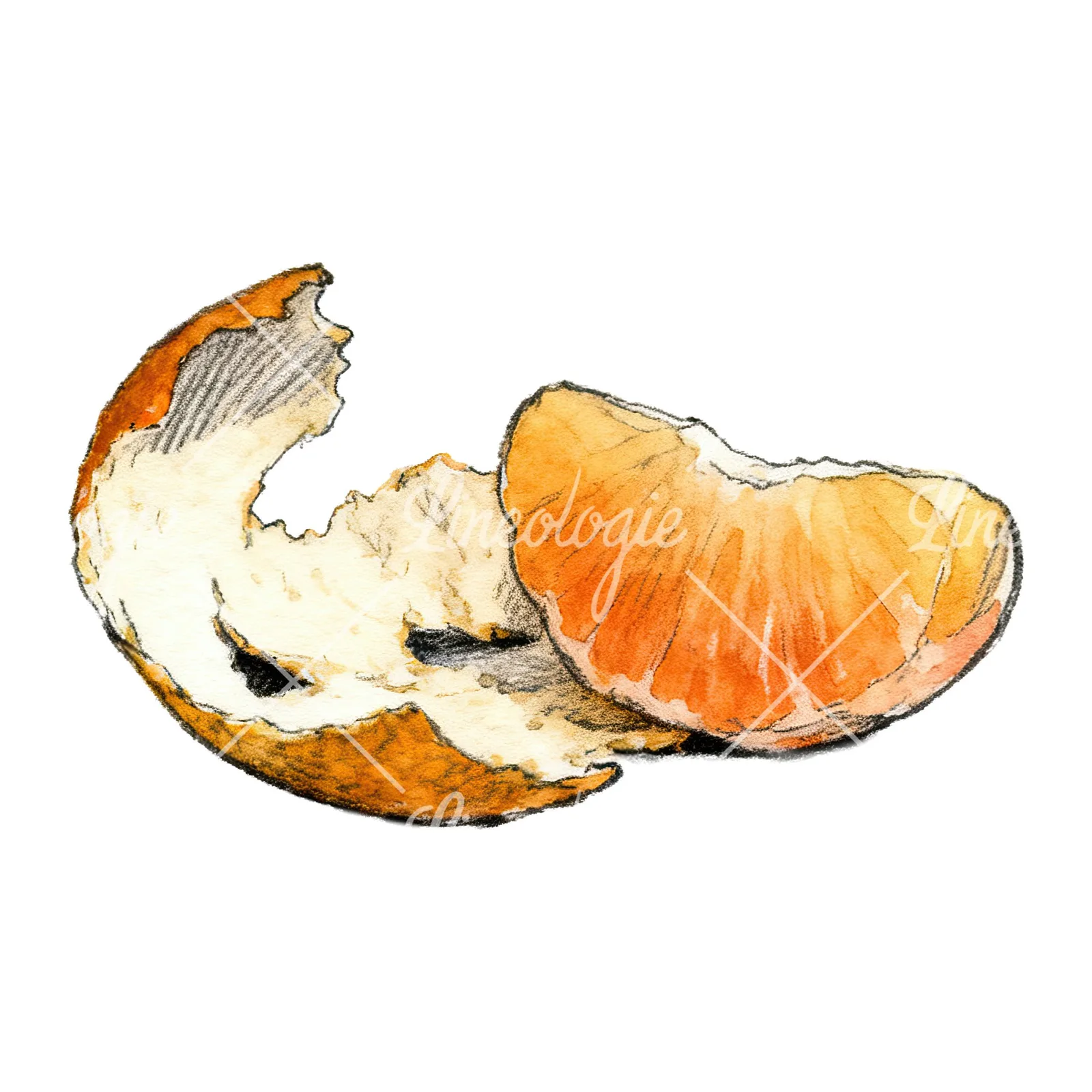 Watercolor orange and segment clipart 6 of 8 on a white background (JPG)