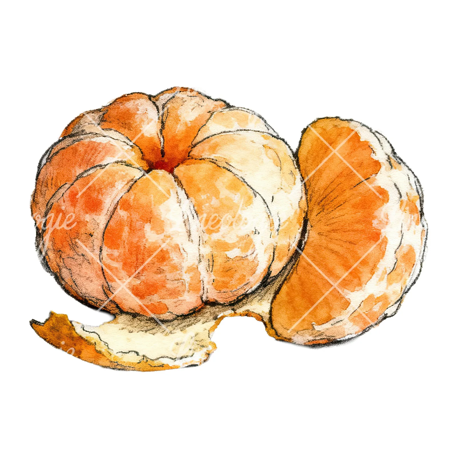 Watercolor orange and segment clipart 7 of 8 on a white background (JPG)