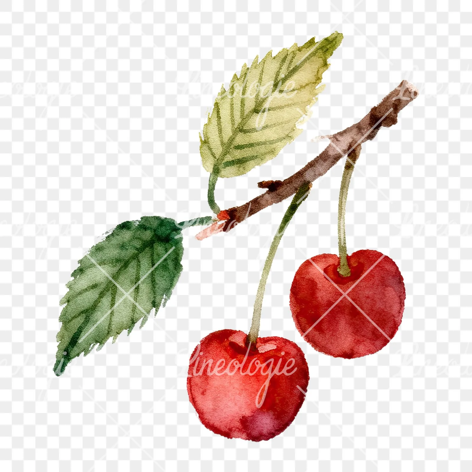 Watercolor cherry branch clipart 2 of 9 on a transparent background (PNG)
