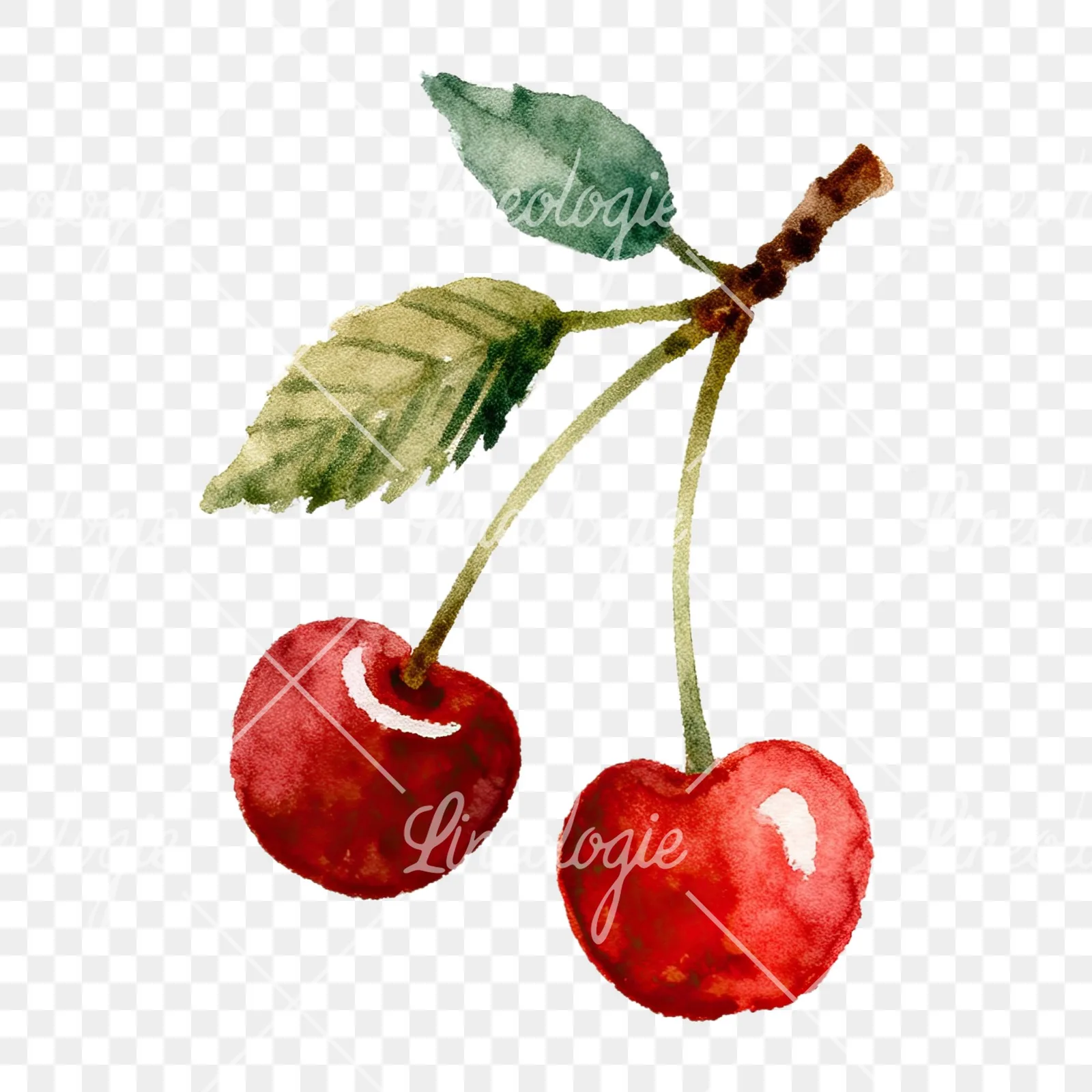 Watercolor cherry branch clipart 5 of 9 on a transparent background (PNG)
